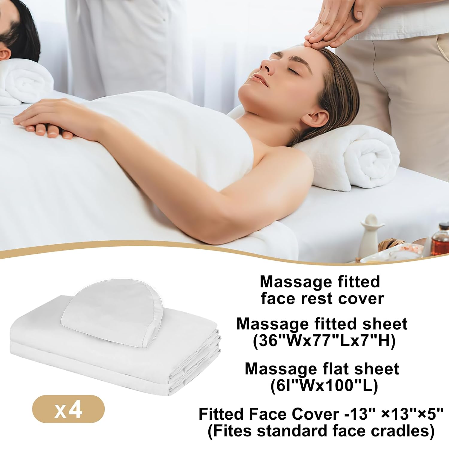 Detalle 2 de 4 Sets Premium Microfiber Massage Table Sheets Set (3 Piece) – Includes Massage Table Cover, Fitted Sheet, and Fitted Face Rest Cover, White