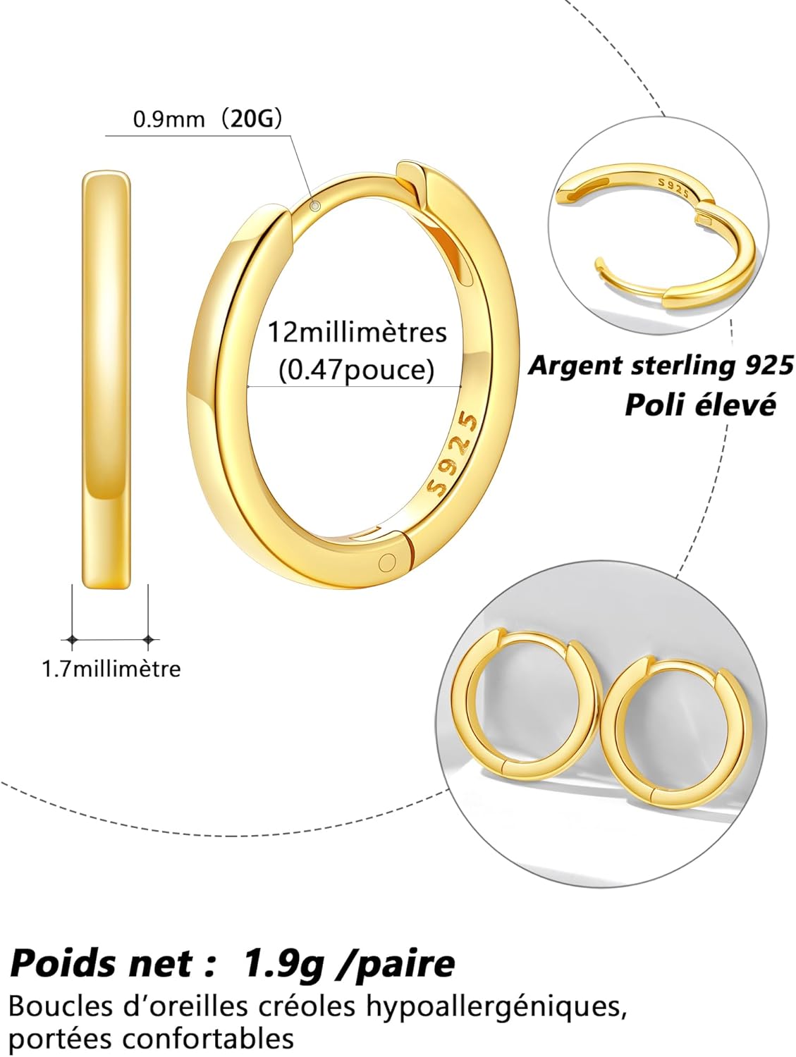 Thumbnail 4 de Silvora Petit Créole en Argent 925 Massif — Boucles d’oreilles créoles miniatures, hypoallergéniques et polyvalentes