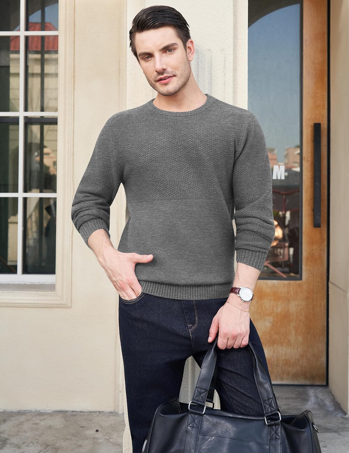 Thumbnail 5 de MLANM Men's Crew Neck Knitted Jumper – Soft, Lightweight Yet Warm Casual Pullover