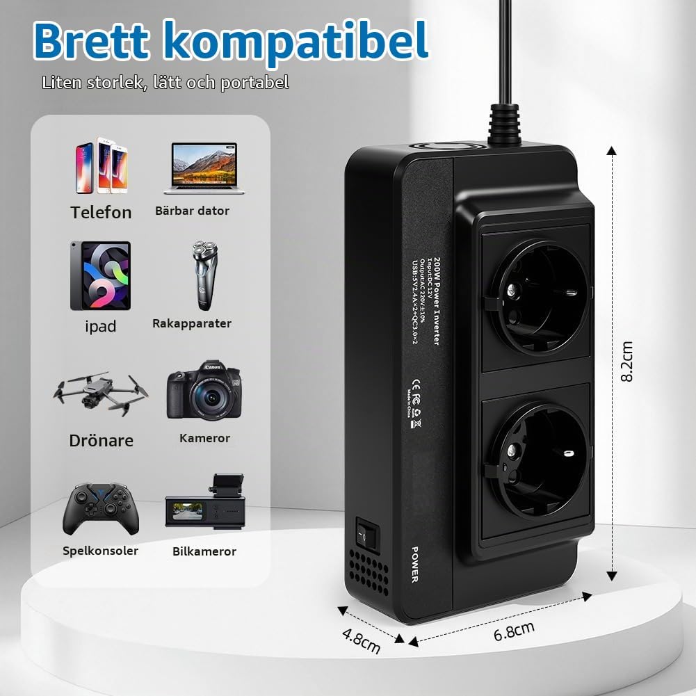 Detalle 2 de URAQT U4-CZNBQOG250922-FBA spänningsomvandlare 12 V till 230 V, 200 W