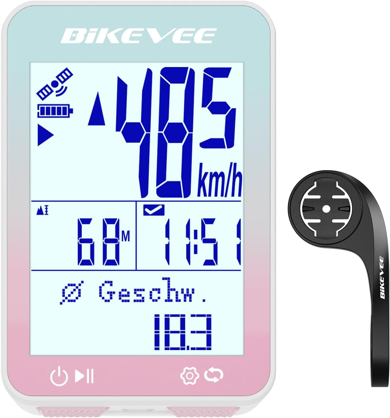Detalle de Bikevee GPS-Fahrradcomputer kabellos mit 2,4'' FSTN-Display, IPX7 & bis zu 28 Std. Akku