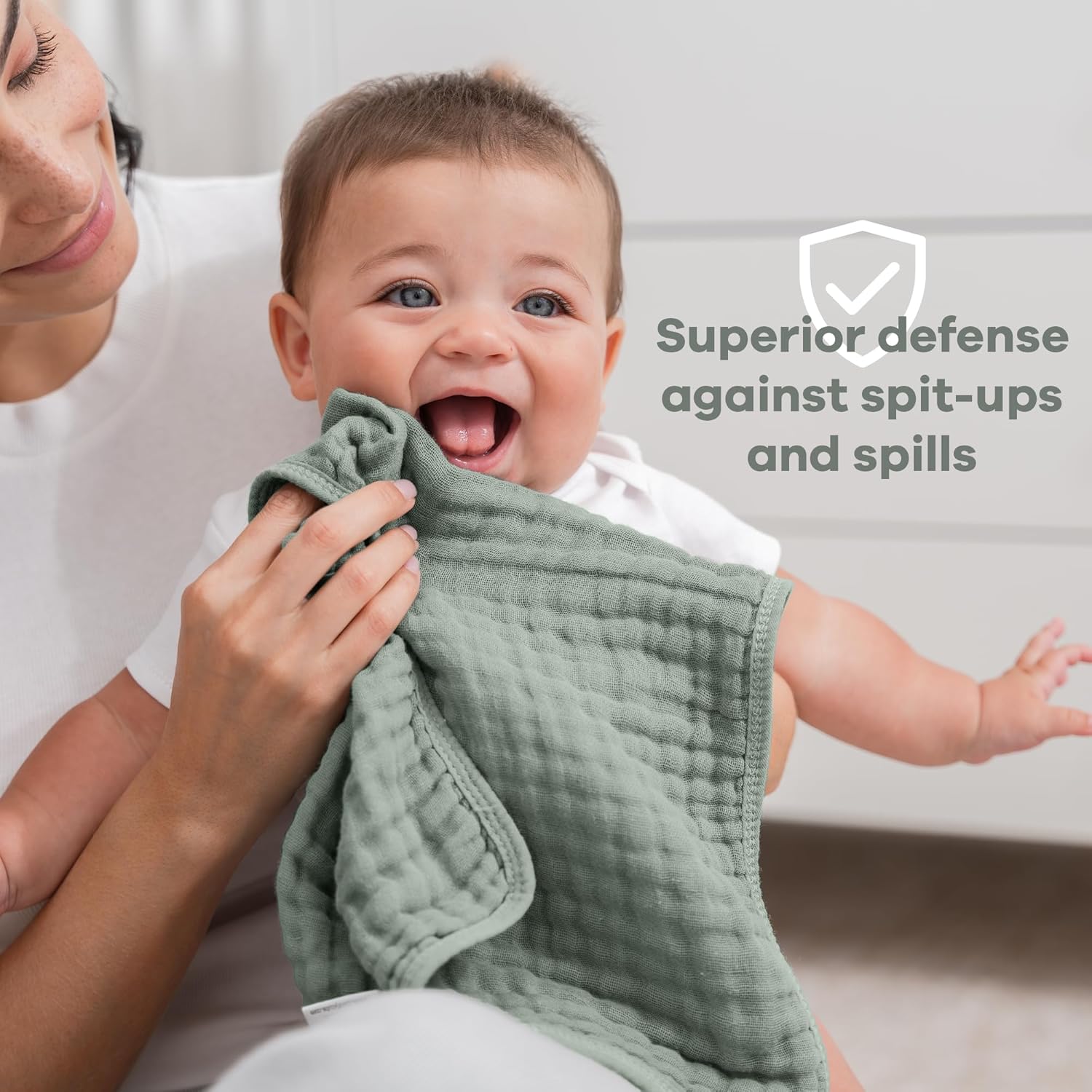 Detalle 2 de Comfy Cubs Muslin Burp Cloths 20" x 10" (Pack of 10) – Large, 6-Layer, Ultra Absorbent 100% Cotton