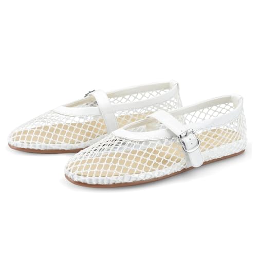 Imagen de Barley Direct Mesh Ballet Flats for Women – White, Wide Width en OfertitasTOP