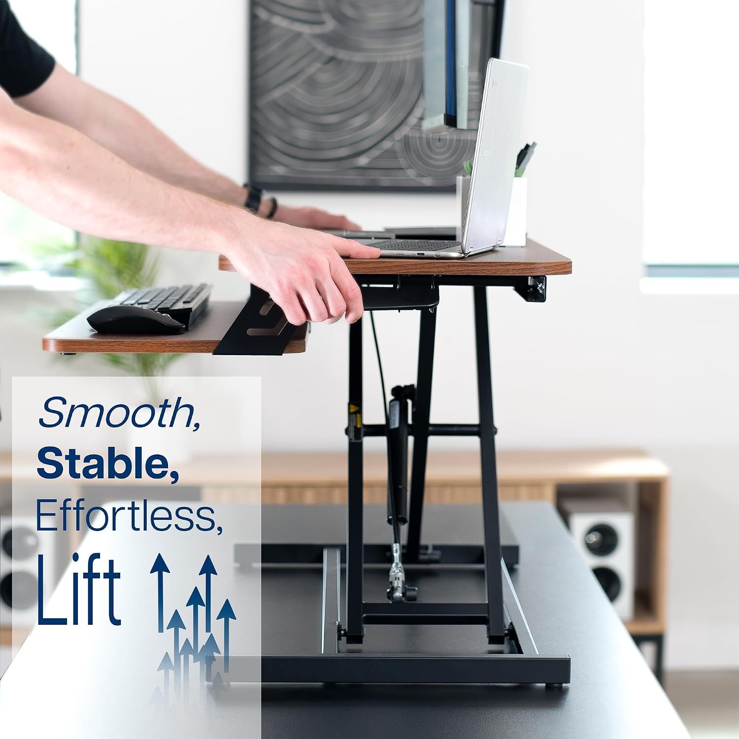 Thumbnail 6 de VIVO DESK-V000SD 32-Inch Standing Desk Riser, Dark Walnut, Two-Tier Design