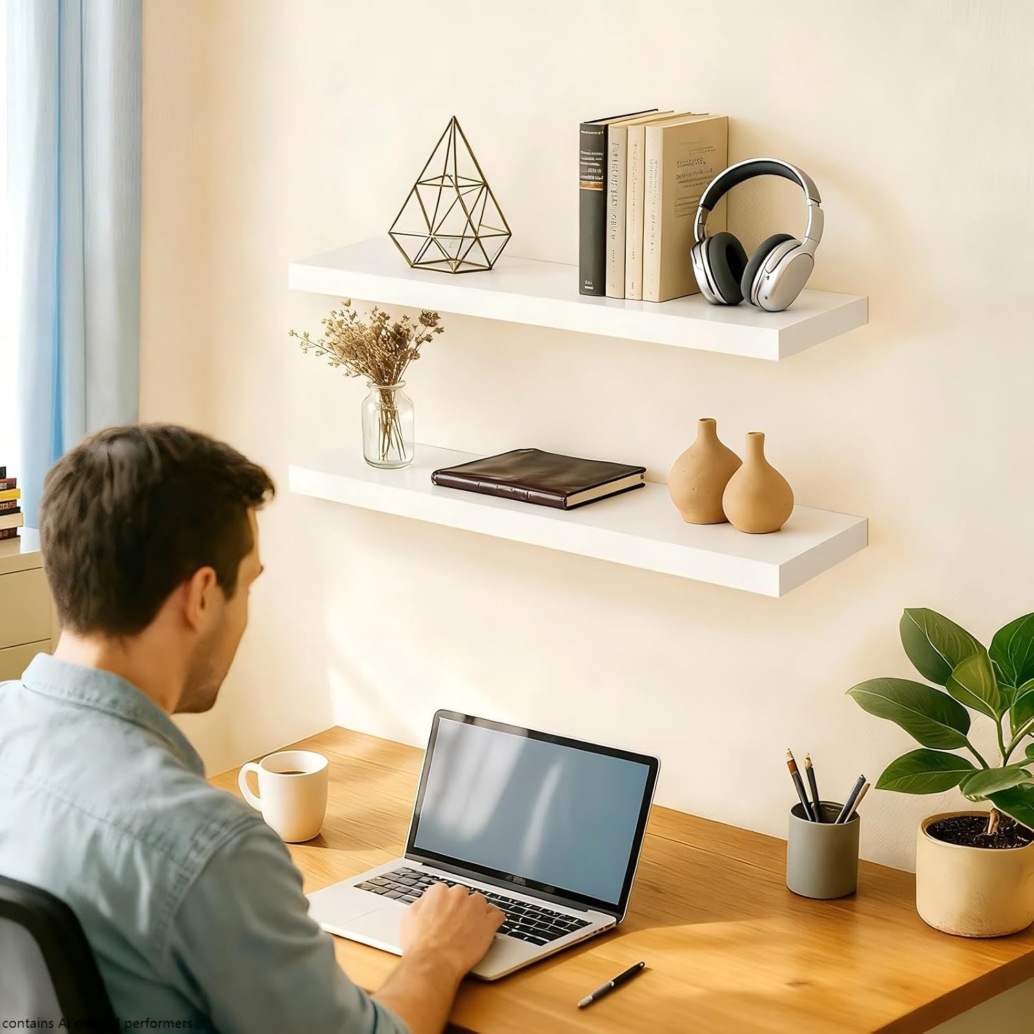 Thumbnail 1 de BAYKA FSD3V251 White Floating Shelves, Set of 2, 22.5-Inch, Hidden Brackets