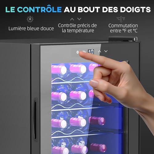 Detalle 2 de HOMCOM Cave à Vin 20 Bouteilles 53L – Réfrigérateur à Vin Silencieux Noir