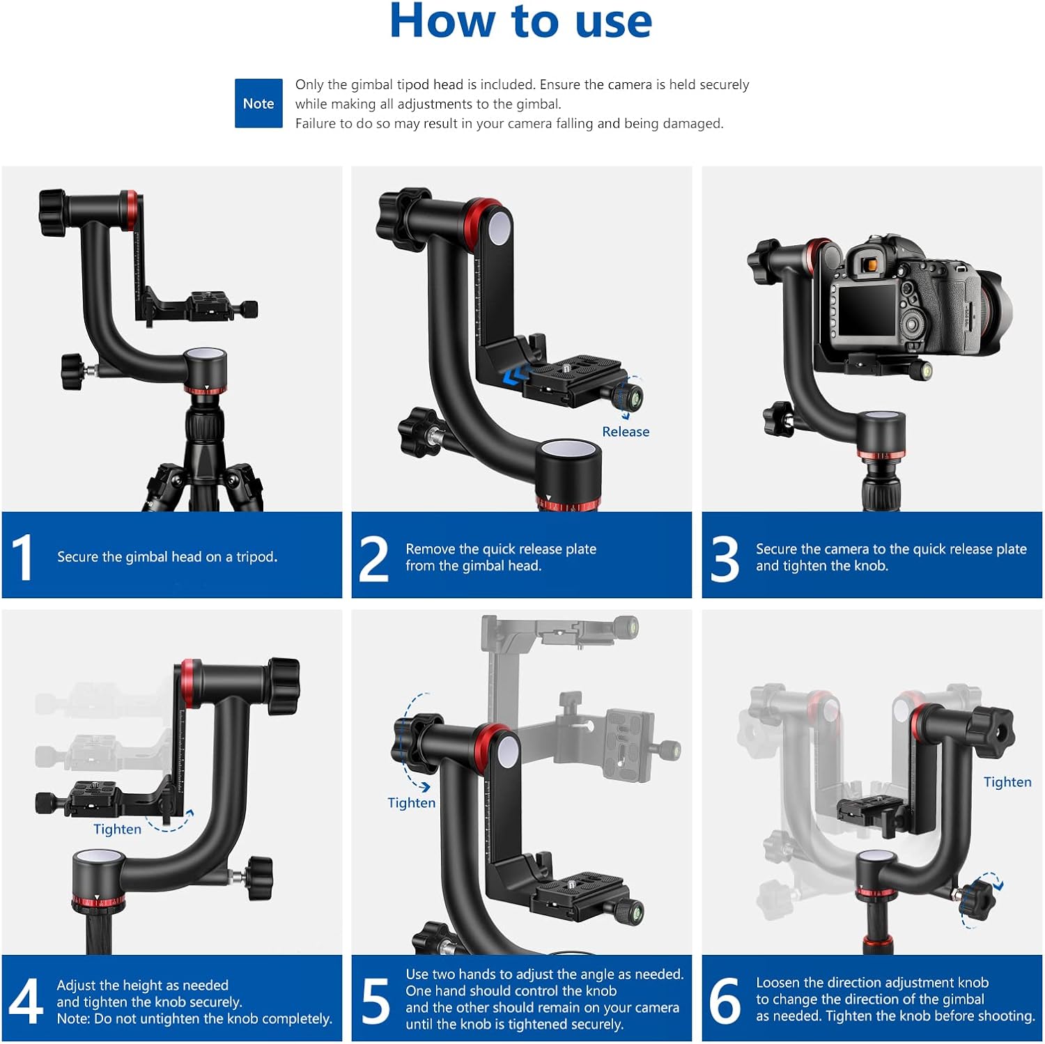 Thumbnail 6 de NEEWER GM101: testa per treppiede gimbal con piastra Arca e base girevole 360° per DSLR
