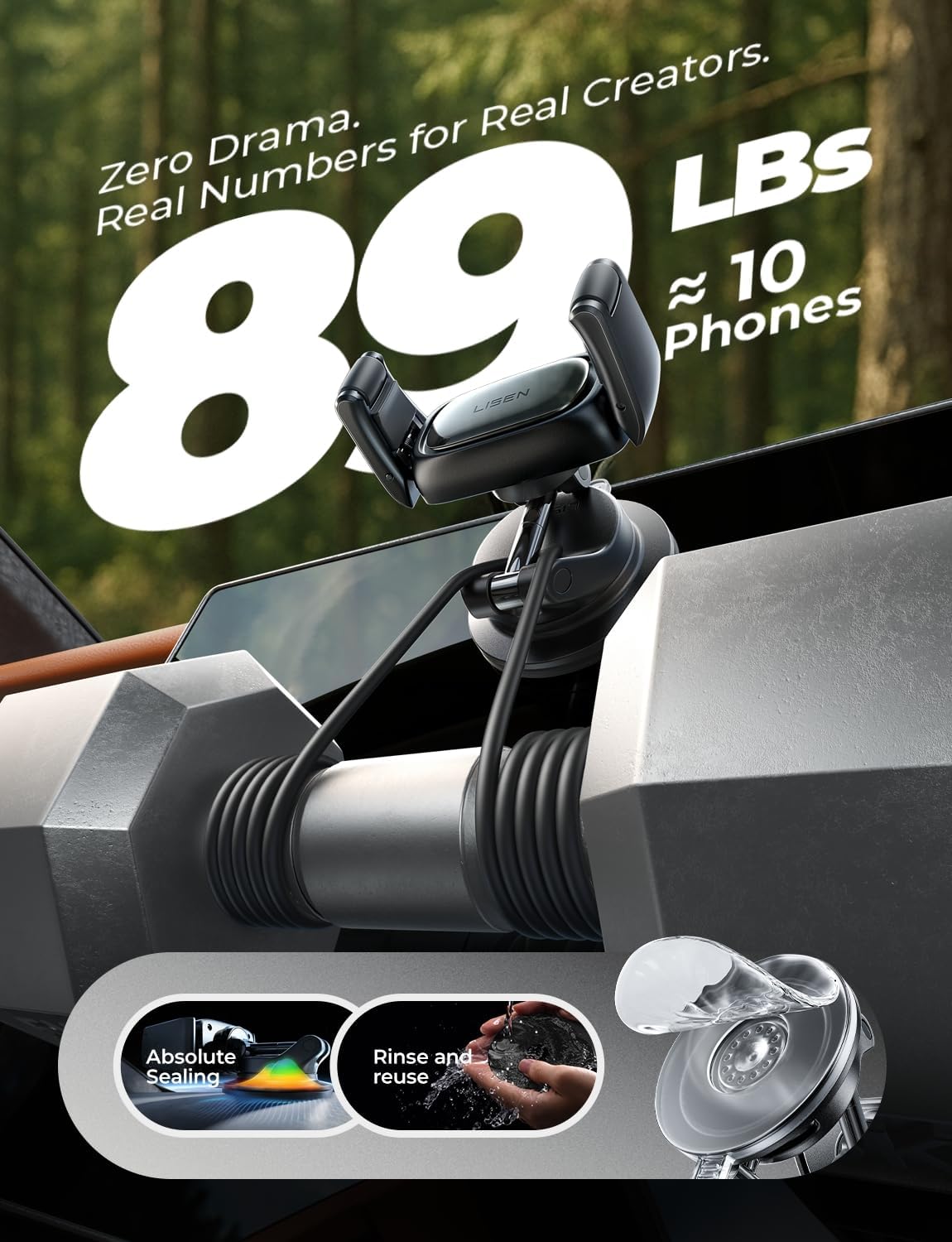 Thumbnail 5 de LISEN Suction Phone Mount (Auto-Adjusting, One-Touch Vacuum Holder) for Car Dash