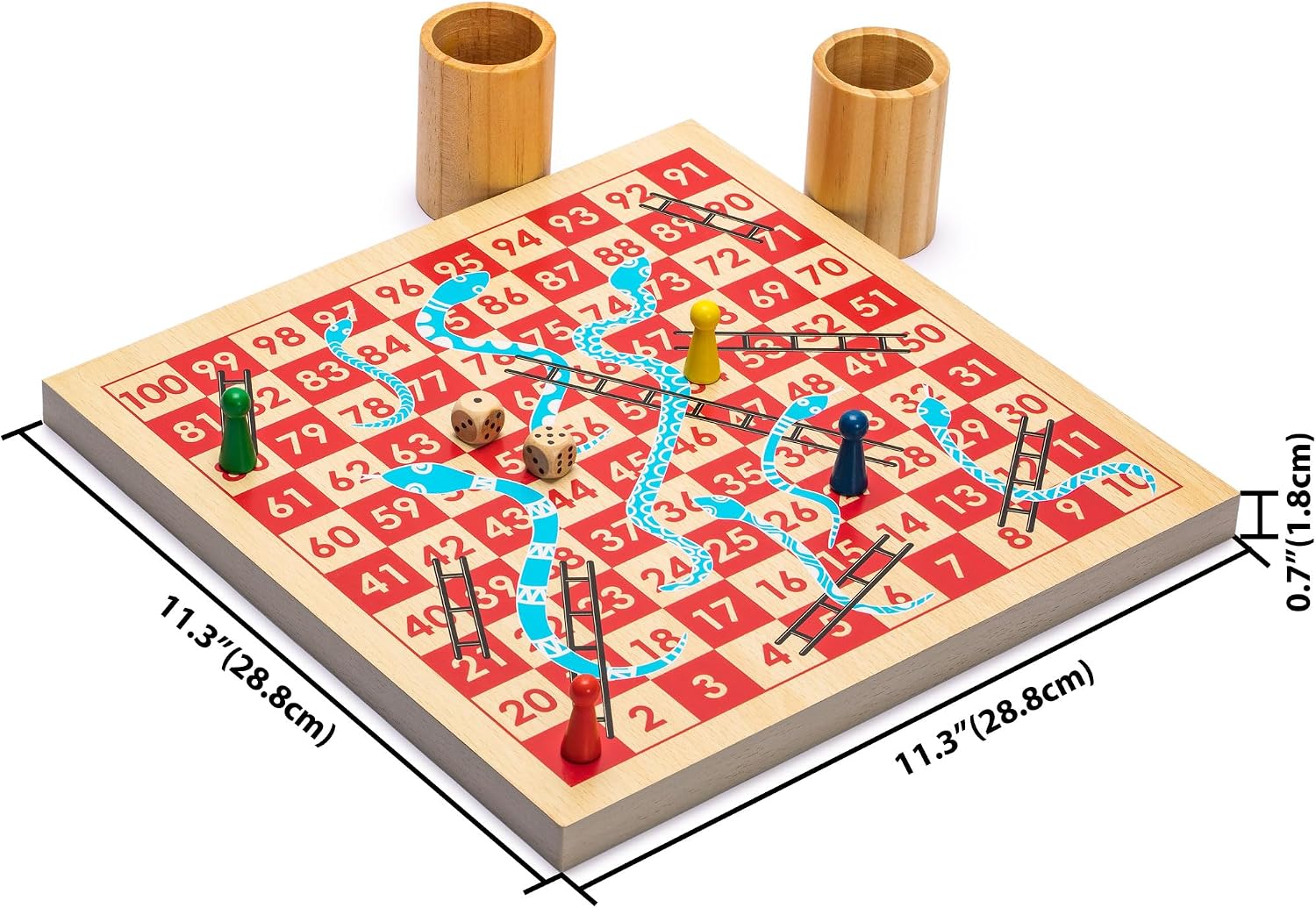 Detalle de Yellow Mountain Imports Jeu de l'échelle en Bois Réversible 2 en 1, Jeu du Ludo – 29 cm
