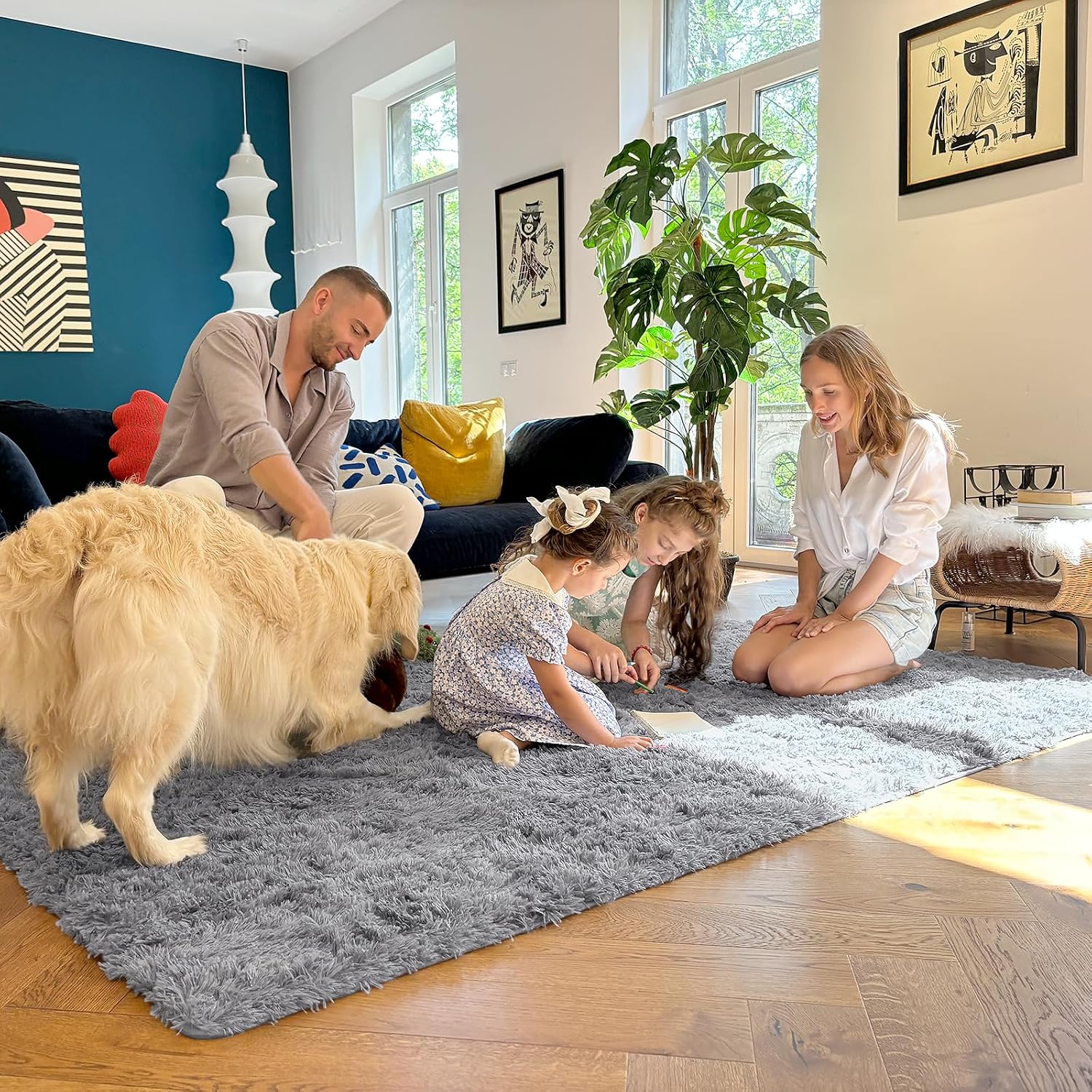 Detalle de smiry Fluffy High Pile Rug (120 x 160 cm) – anti-slip shaggy, machine washable, grey