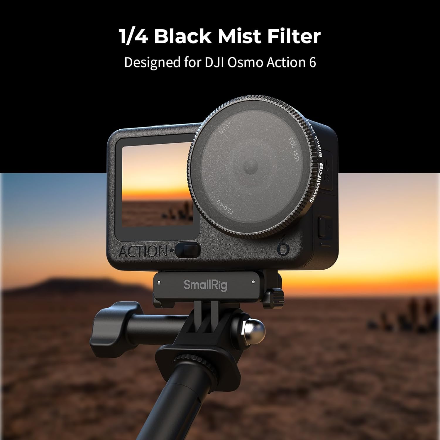 Detalle de SMALLRIG 1/4 Black Mist Filter für DJI Osmo Action 6 – Snap-On Black Diffusion mit Silikonabdeckung & Reinigungstuch