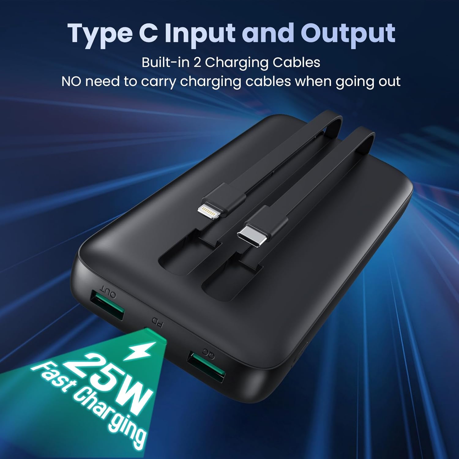 Detalle 2 de Pxwaxpy Power Bank 26800mAh con cable y PD 25W (QC4.0) + pantalla LCD