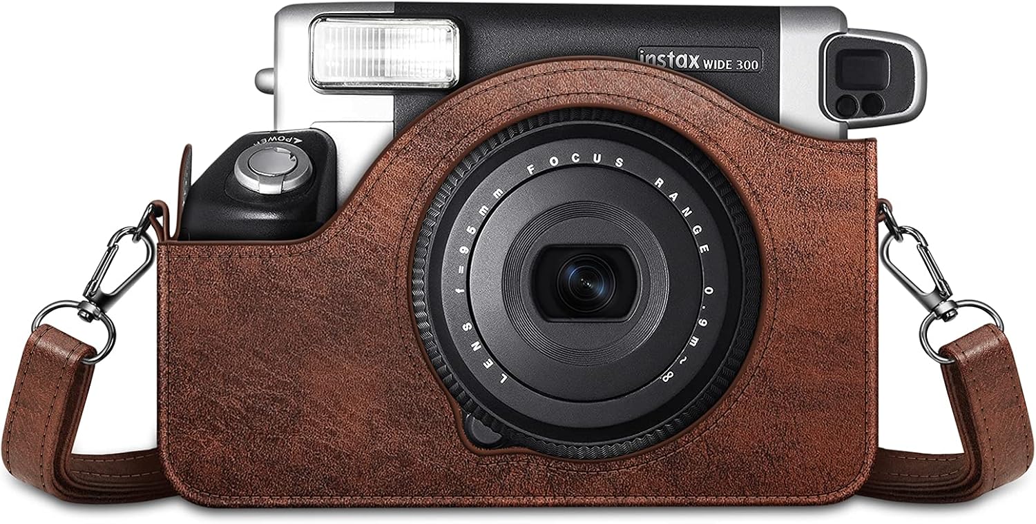 Detalle de Fintie Schutzhülle für Fujifilm instax Wide 300 – Premium Tasche mit abnehmbarem Riemen, Braun