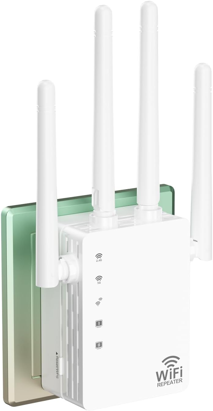 Detalle de WiFi Extender Signal Booster Dual Band 5GHz/2.4GHz with 12880 Sq.ft Coverage and 4 Antennas