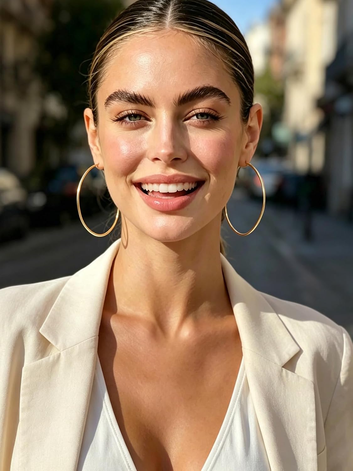 Detalle de GoldChic Créole Plaqué Or Femme 70 mm — Boucles d’oreilles créoles en acier inoxydable doré