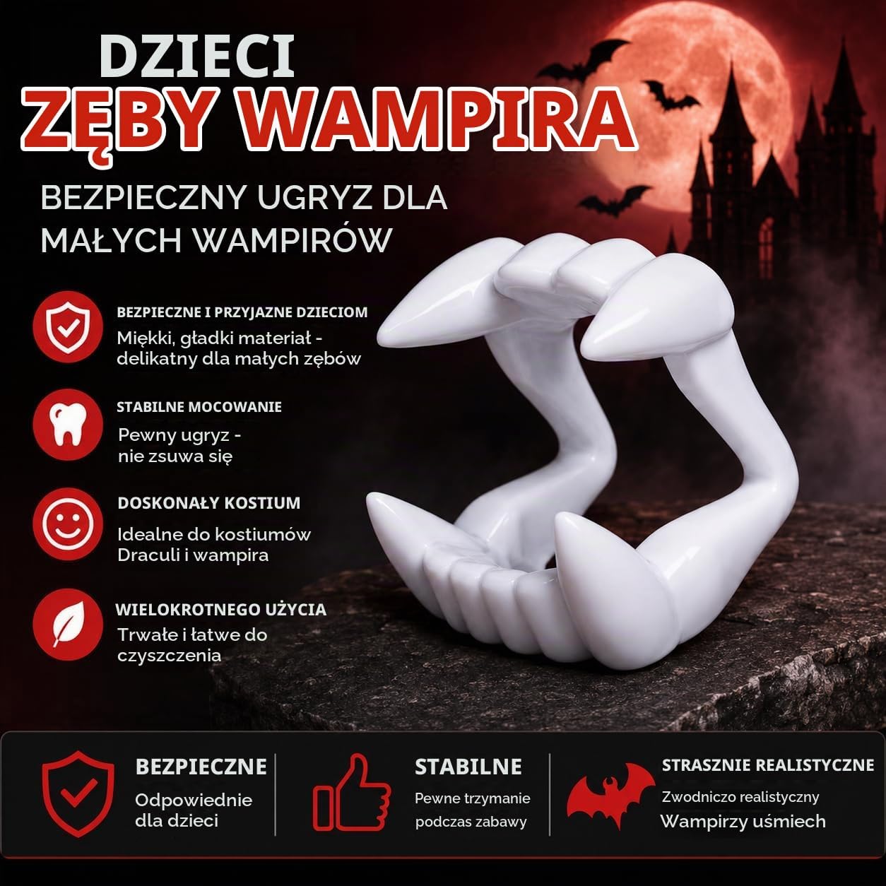 Detalle 1 de FASCHINFEVER FV-001 – zęby wampira dla dzieci z wyrazistymi kłami