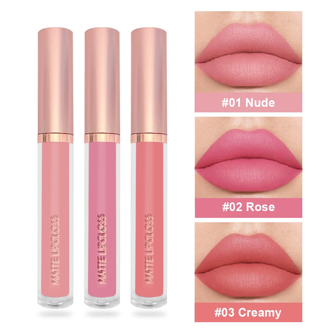 Thumbnail 1 de 3PCS Soft Romantic Nude Liquid Lipstick Set, Matte Nude, Rose & Creamy Shades