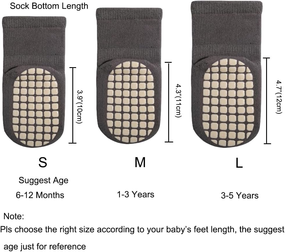 Detalle de Exemaba Baby Socks with Grips for Girls Boys – 5 Pairs, Cute Animal Cartoon, Anti-Slip Toddler Socks