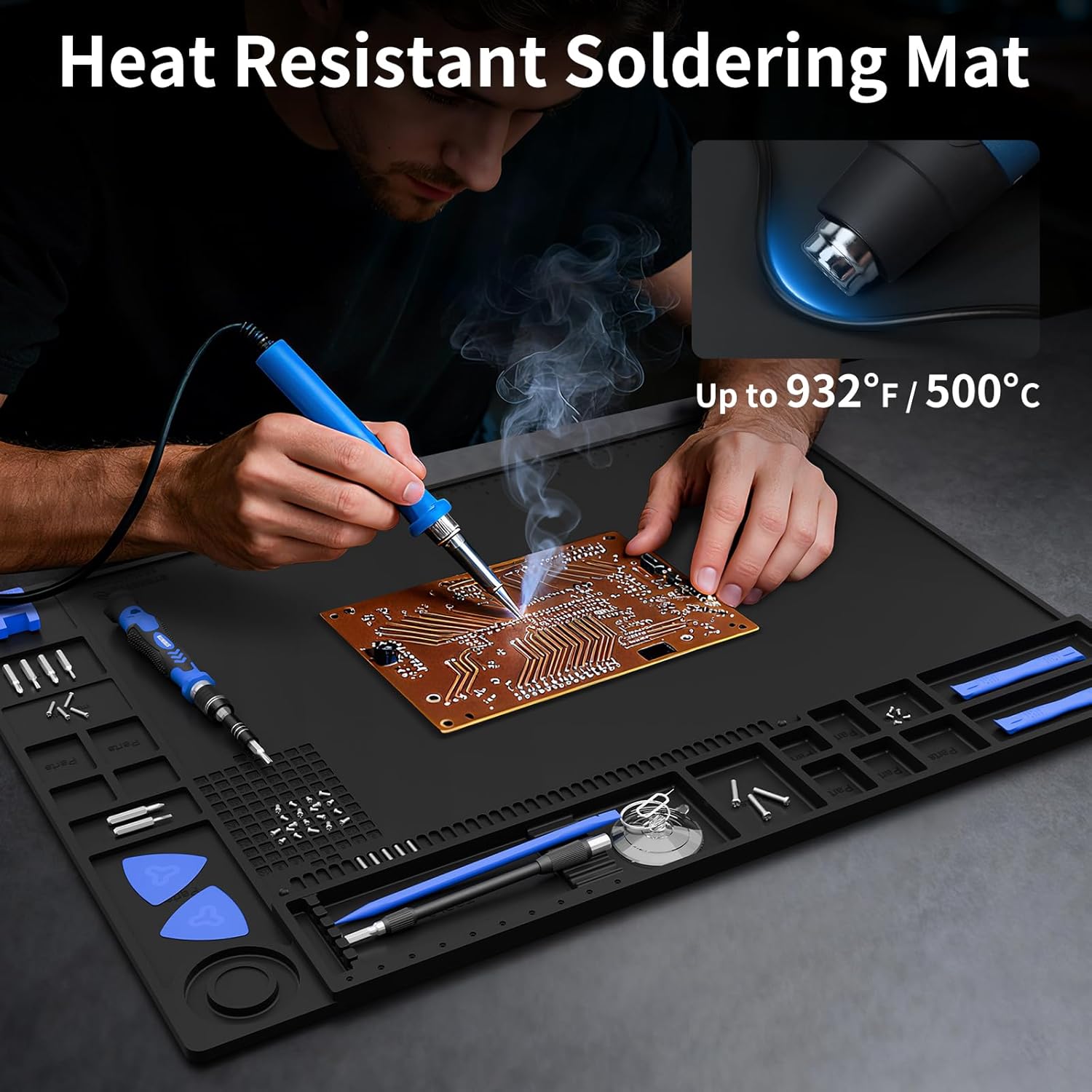 Thumbnail 2 de STREBITO Soldering Mat Large (21.7" x 15.8") with Magnetic Screw Zones, Heat-Resistant Silicone Up to 932°F