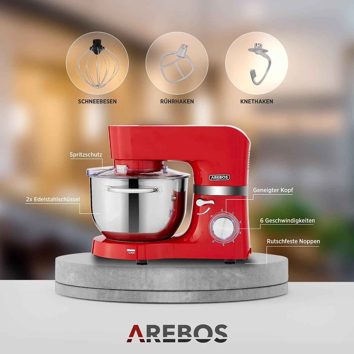 Thumbnail 6 de Arebos Küchenmaschine 1500W mit 2 Schüsseln 🍽