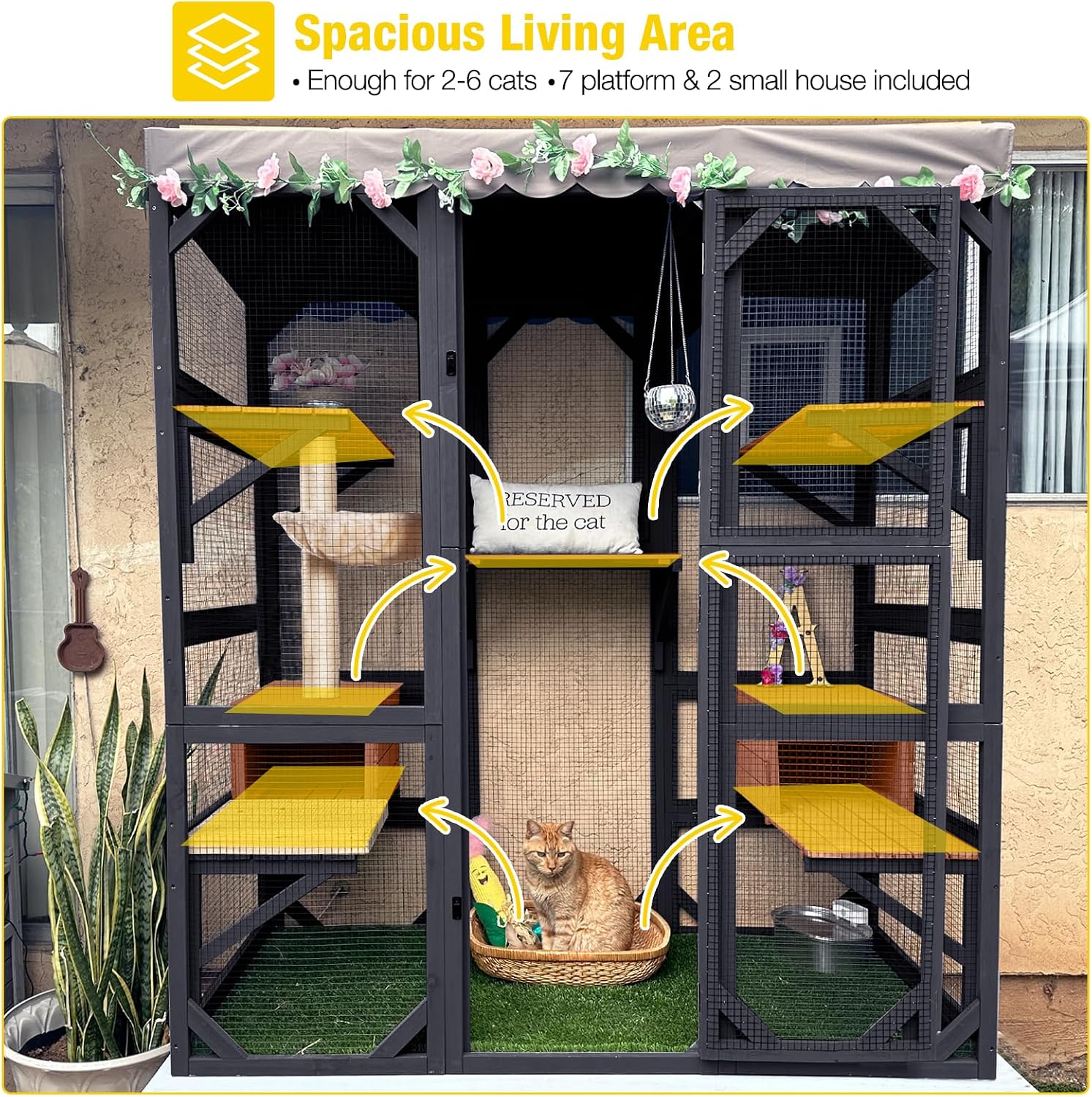 Detalle de Aivituvin AIR37-M-B Outdoor Catio with 7 Platforms, Hammock and Tarp Roof