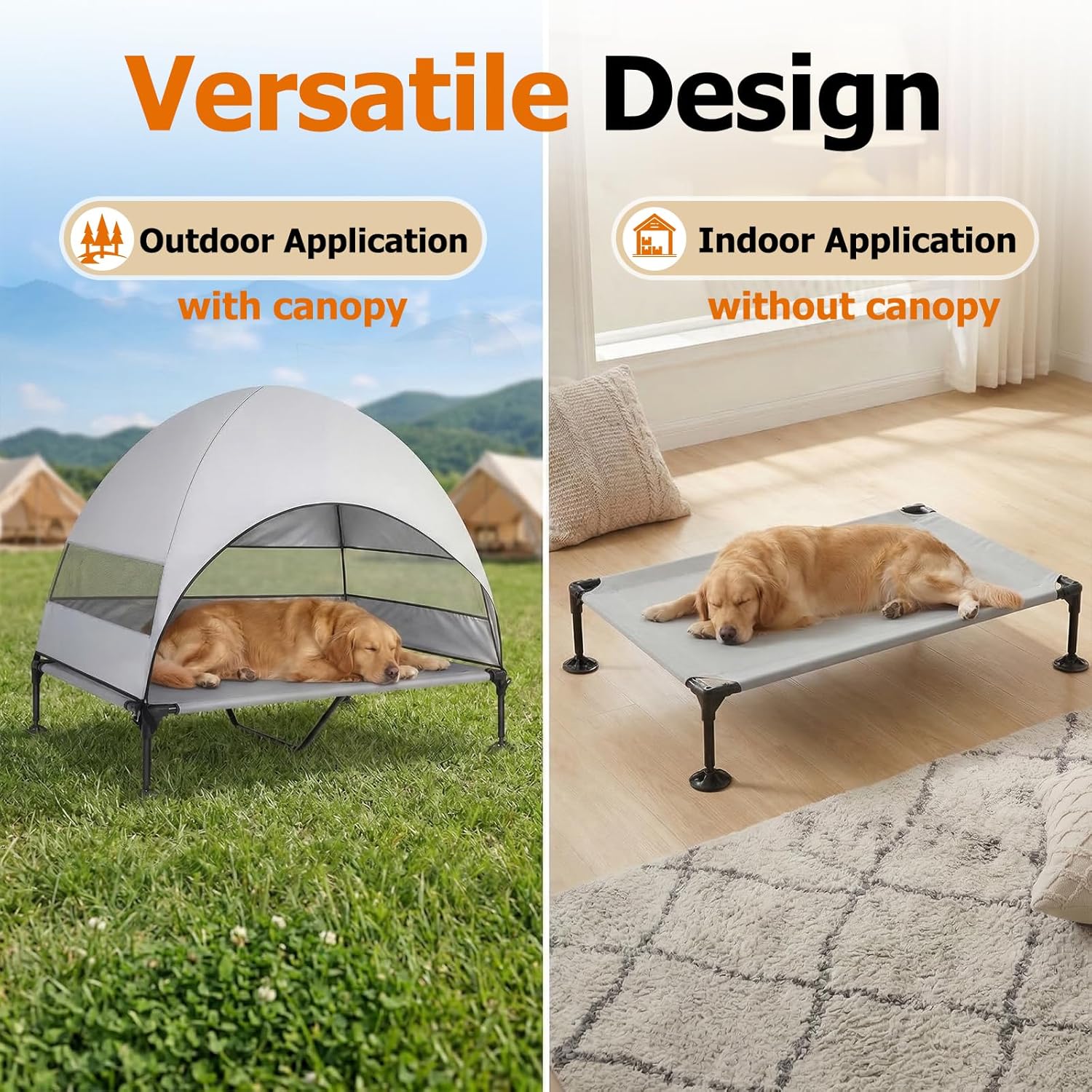 Thumbnail 5 de CJYMMFAN Elevated Dog Bed with UV-Proof Canopy (UV shade raised outdoor pet cot) – Grey, XL