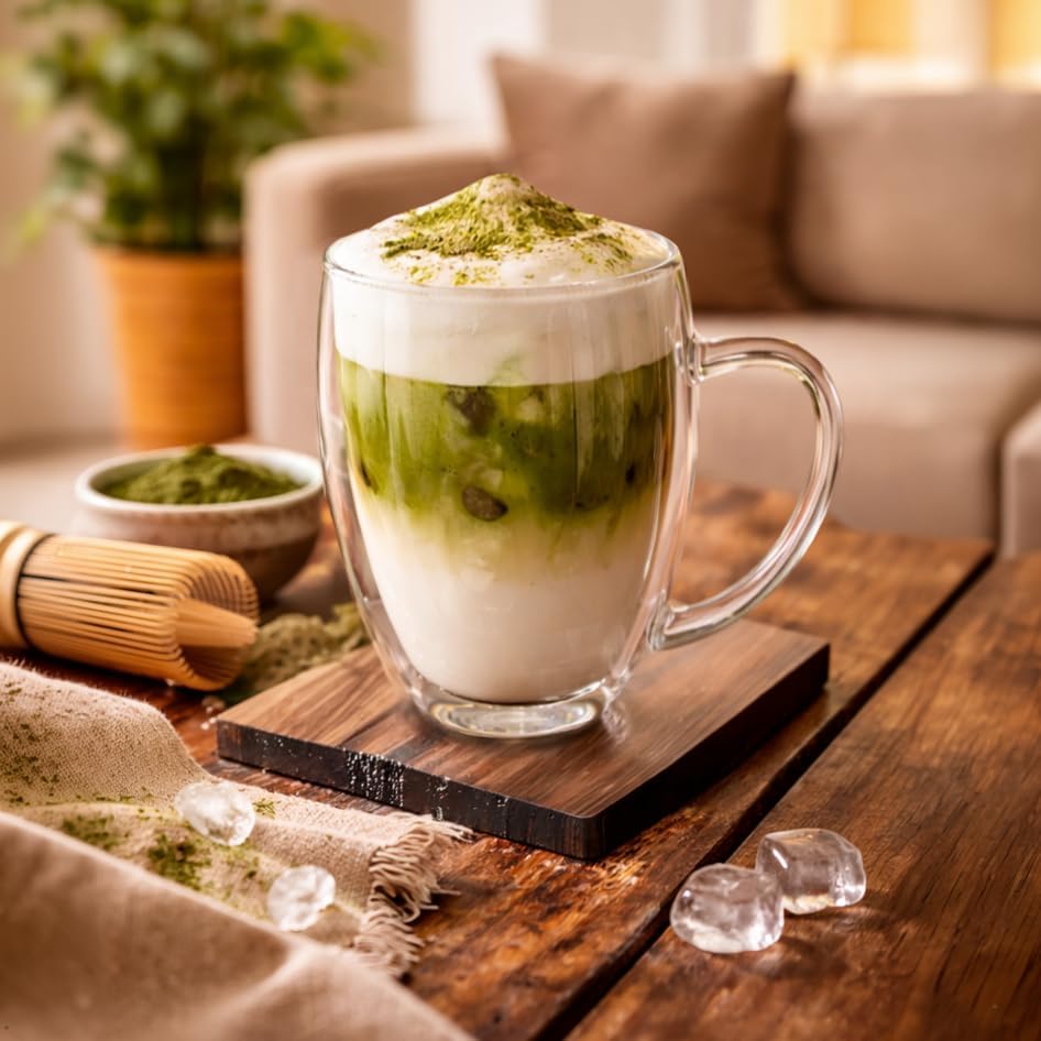 Detalle 1 de Creano 481 dubbelwandige koffieglazen met oor, 250 ml, set van 4