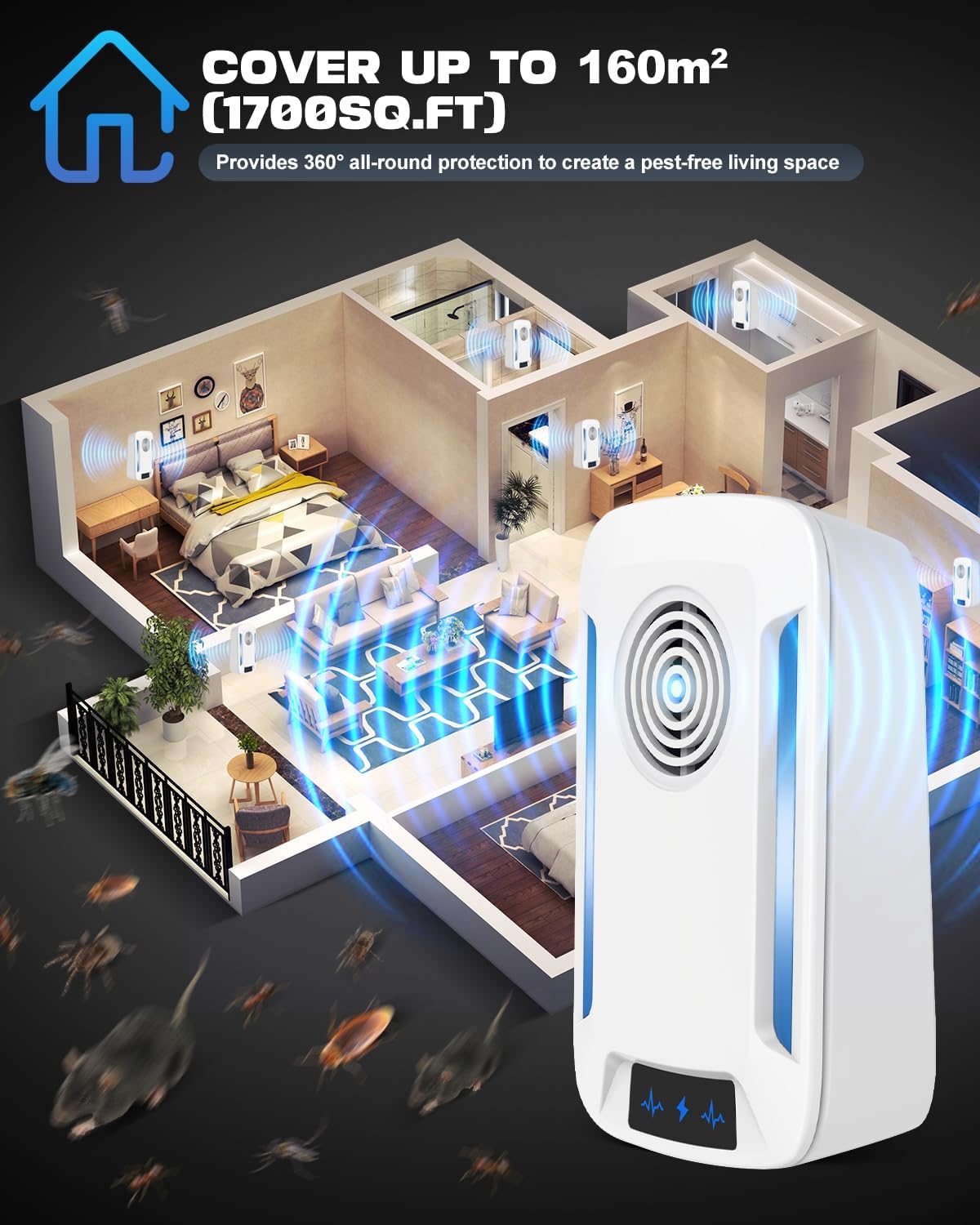 Thumbnail 1 de 2026 Newest Powerful Ultrasonic Pest Repeller 6-Pack – Plug-in Mouse, Spider & Cockroach Control (White)