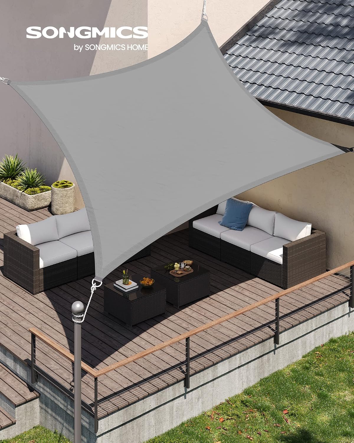 Detalle de SONGMICS vela parasole 3 x 4 m bianco GSH34IVV1, impermeabile e anti UV 93%
