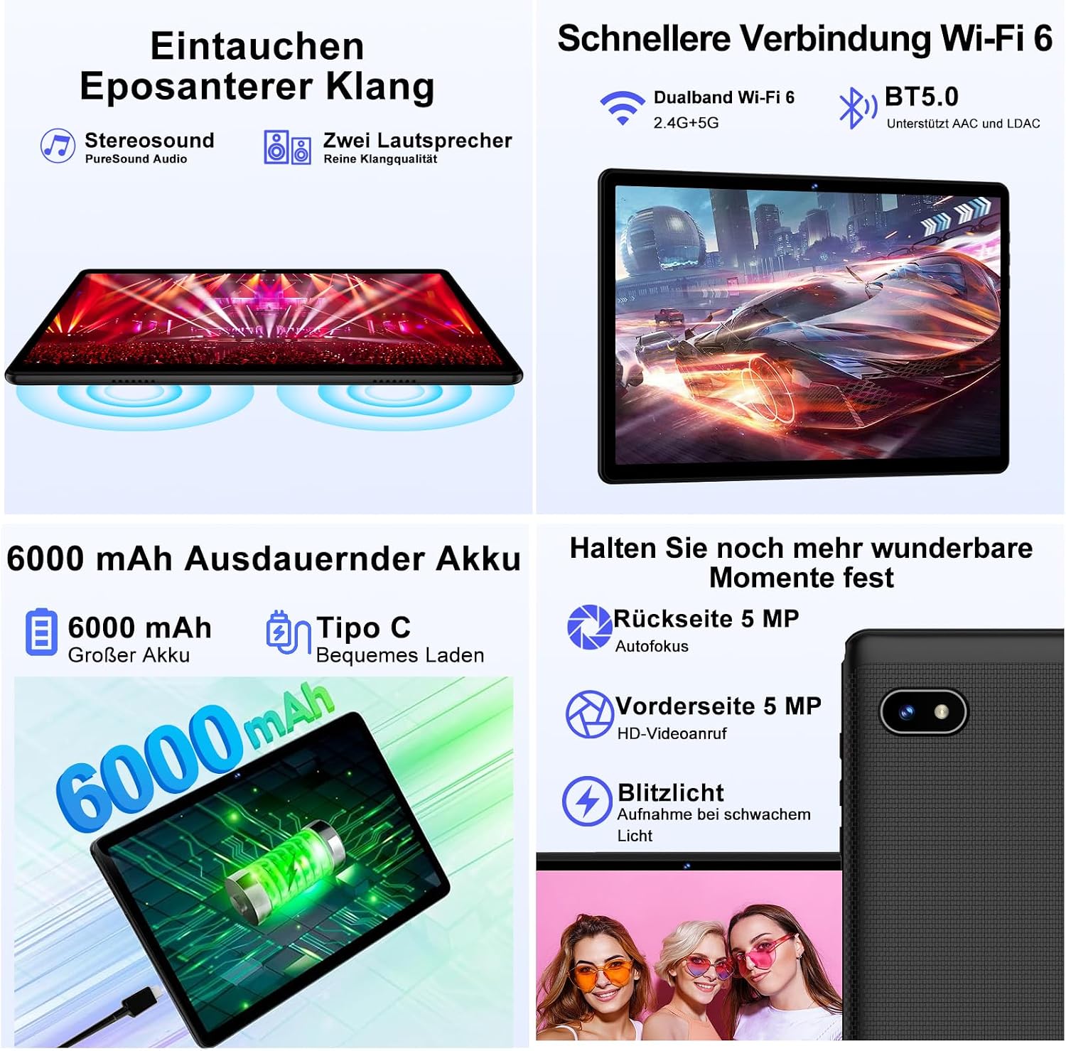 Thumbnail 4 de DMOAO Tablet 10 Pollici Android con 18GB RAM, 128GB ROM e espansione TF 1TB – WiFi 6, 5G, Widevine L1