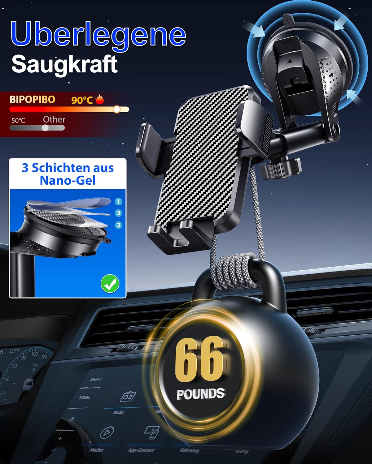 Thumbnail 6 de BIPOPIBO Handyhalterung Auto 9,4–15 cm 360°