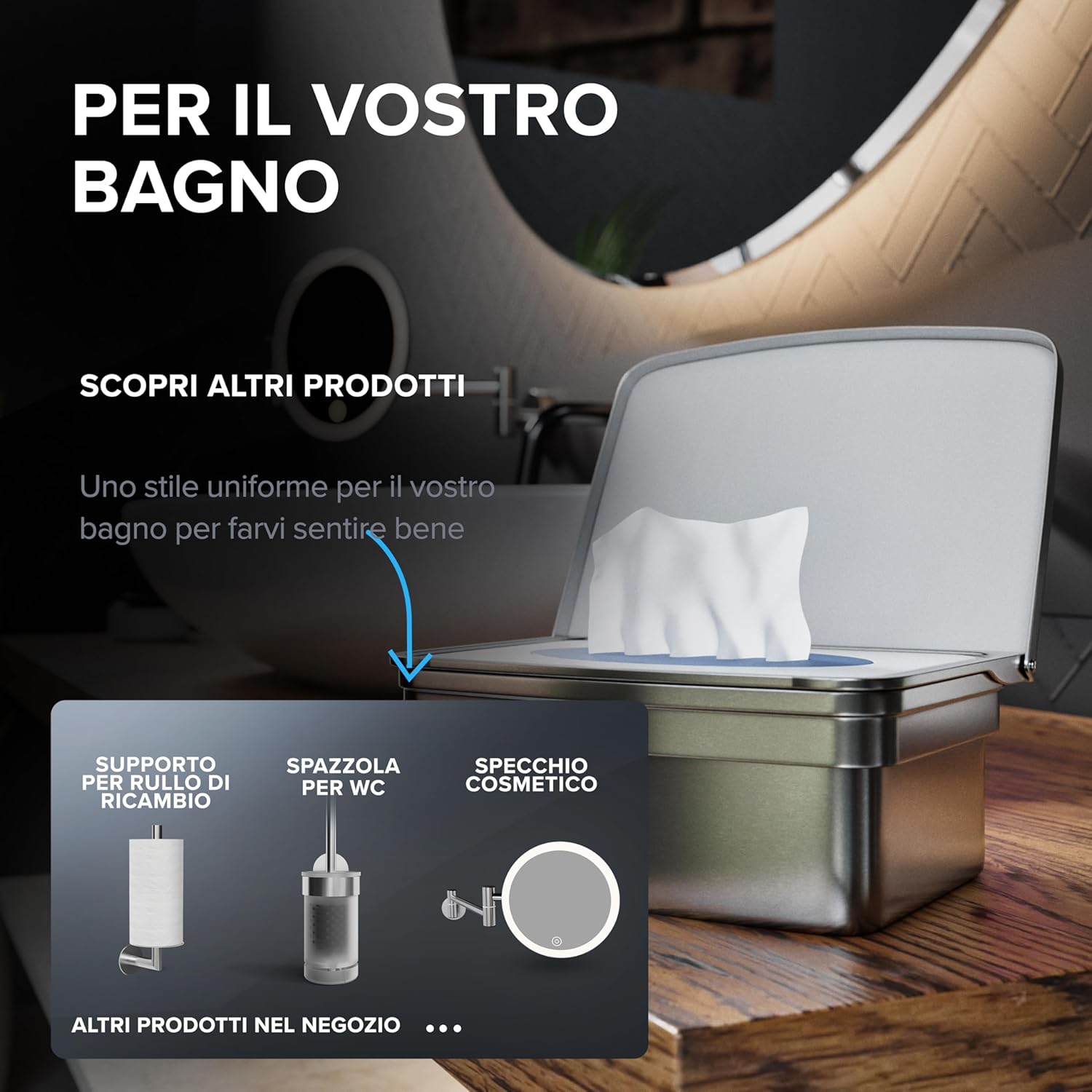 Thumbnail 5 de Ovimar scatola per salviette umidificate con coperchio Taksensand in acciaio inox lucidato argento