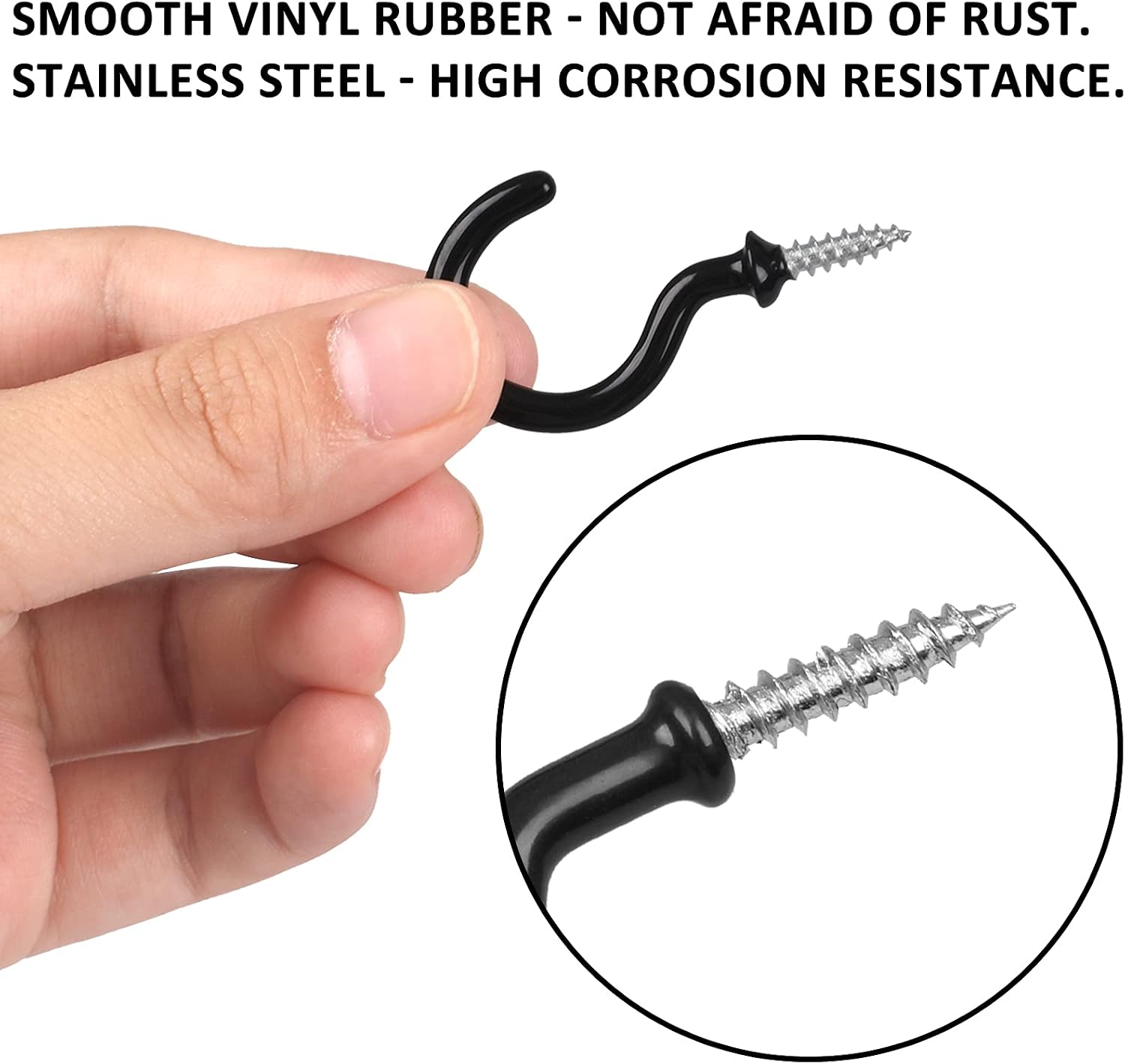 Thumbnail 2 de Romeda NA-MN Black Vinyl-Coated Screw-In Ceiling Hooks, 90-Pack, 6 Sizes