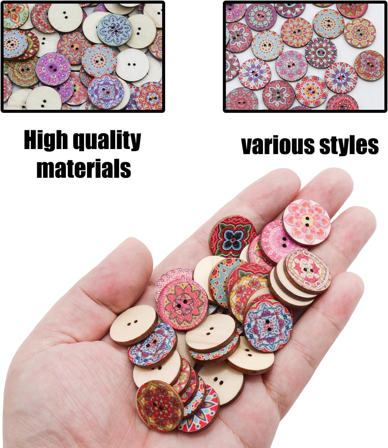 Detalle de Funstreet European Style 1 Wood Buttons, 100 Assorted 3/4-Inch, 2-Hole Set
