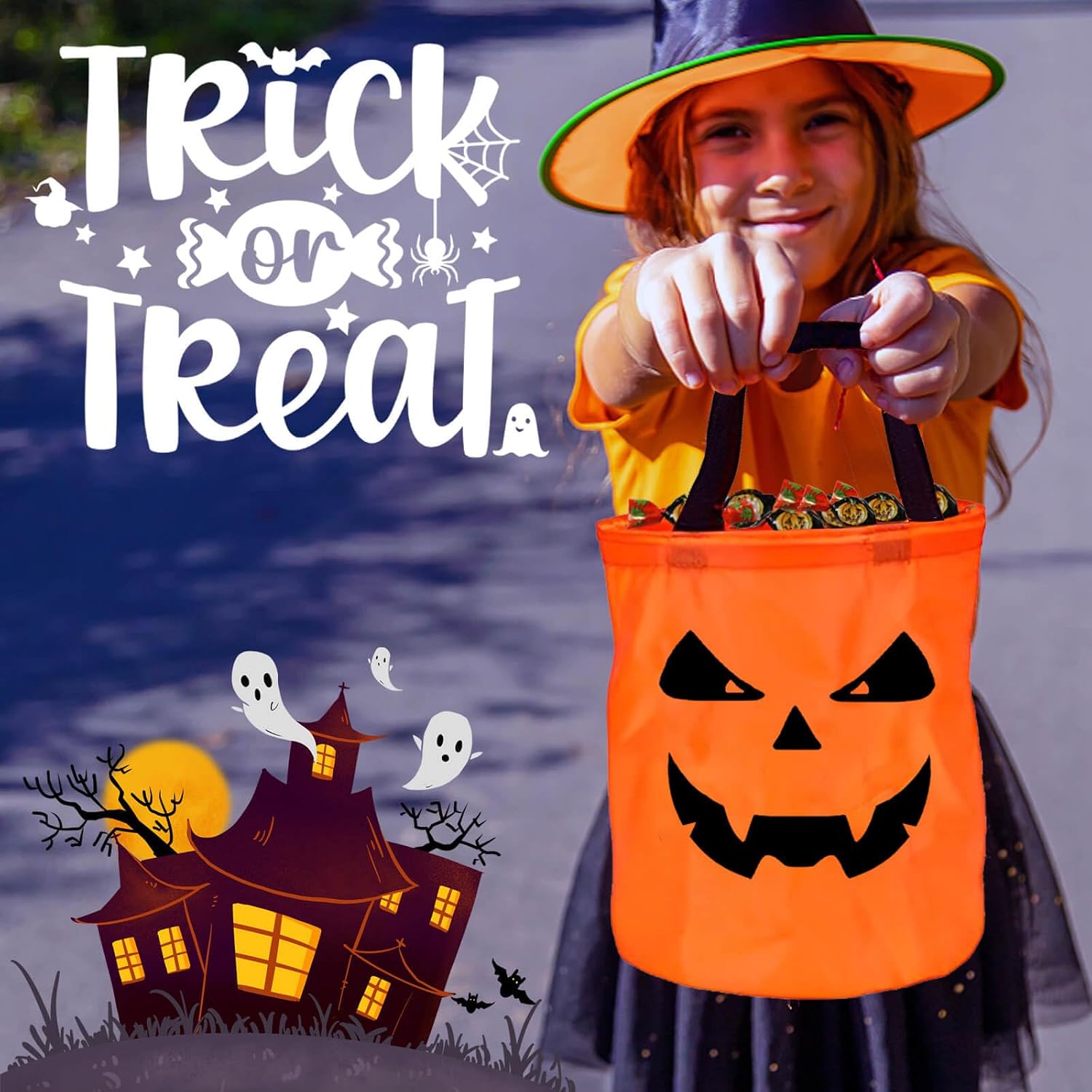 Detalle 1 de Light-up Halloween treat bucket, ghost design