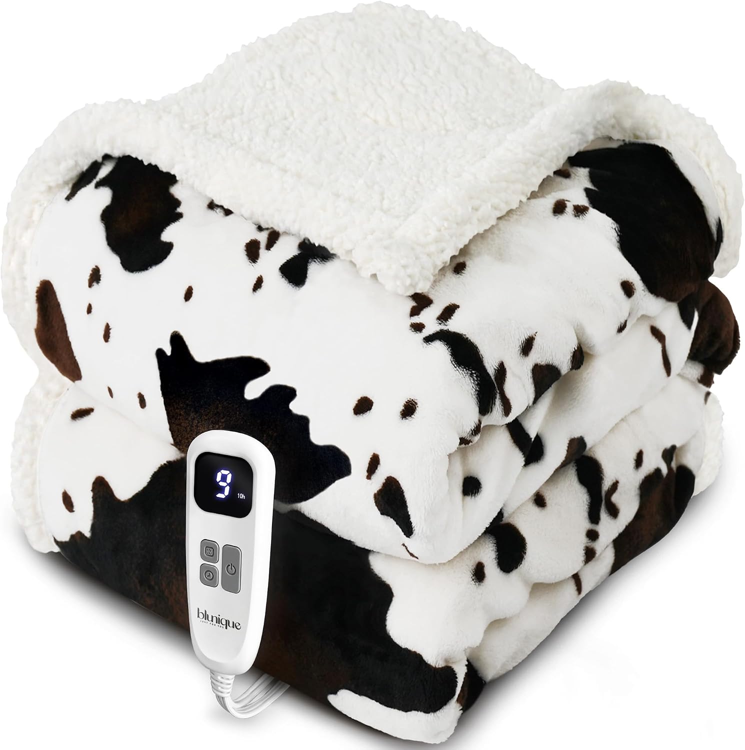 Detalle de blunique Cow Print Heated Throw with 10 Heat Levels ⚡