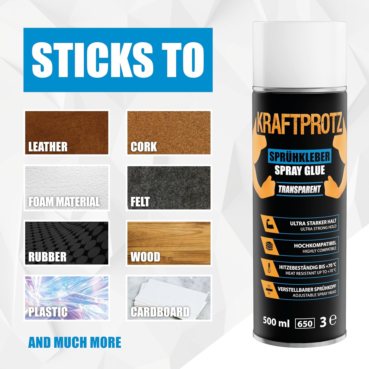 Thumbnail 5 de KRAFTPROTZ Transparent Spray Adhesive 500 ml: Ultra-Strong Bond for Foam, Leather, Wood & More