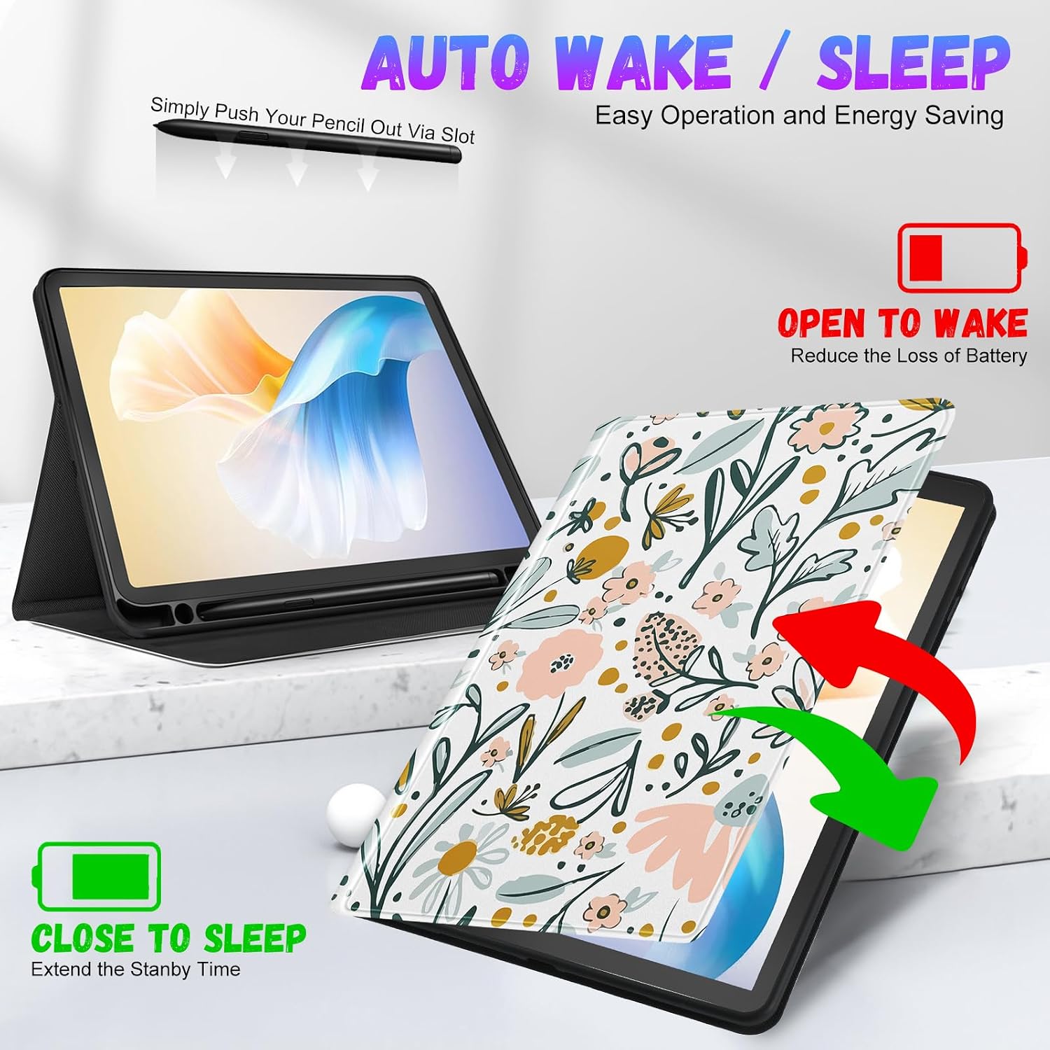 Detalle de SurgeCraft Flower Kawaii Folio Case for Samsung Galaxy Tab S6 Lite 10.4 Inch