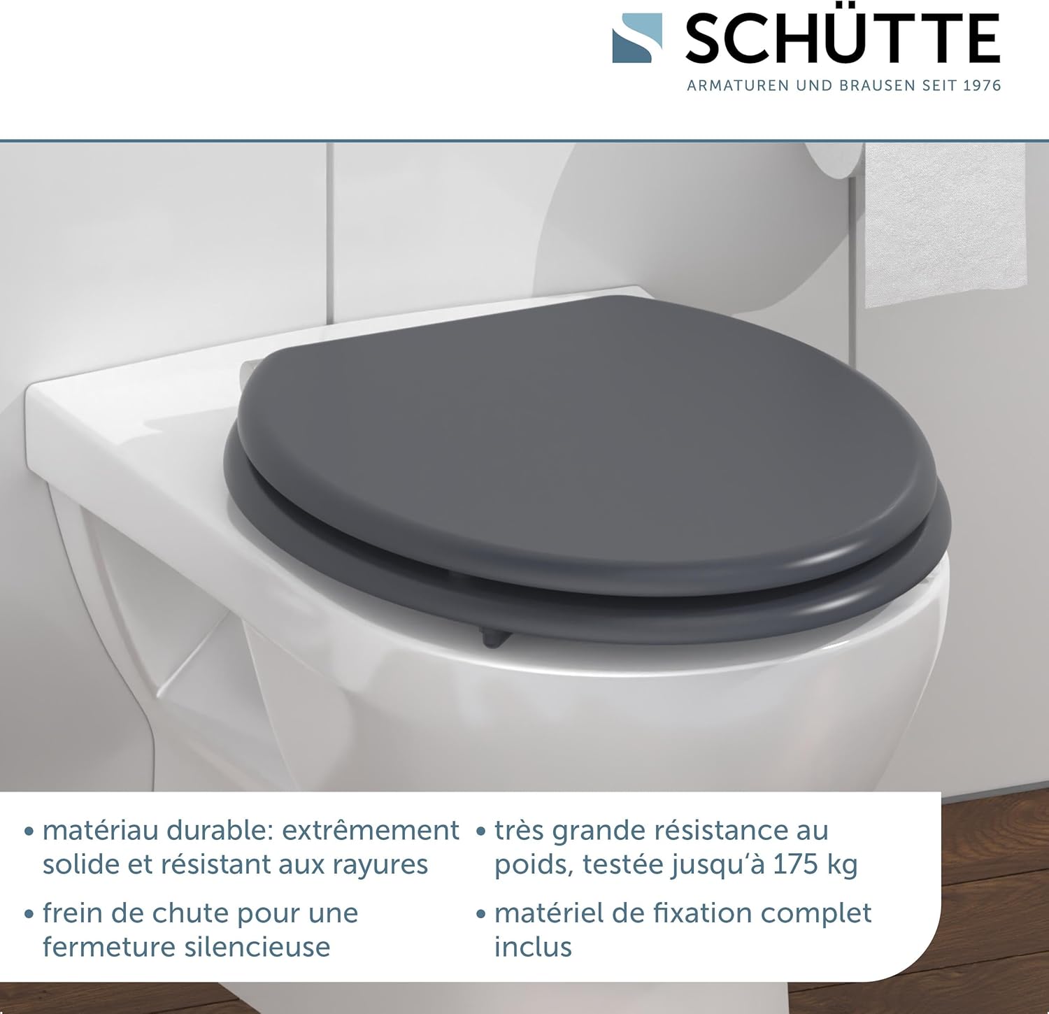 Thumbnail 3 de SCHÜTTE Cuvette Toilette Bois avec frein de chute – Abattant bois gris, MDF résistant