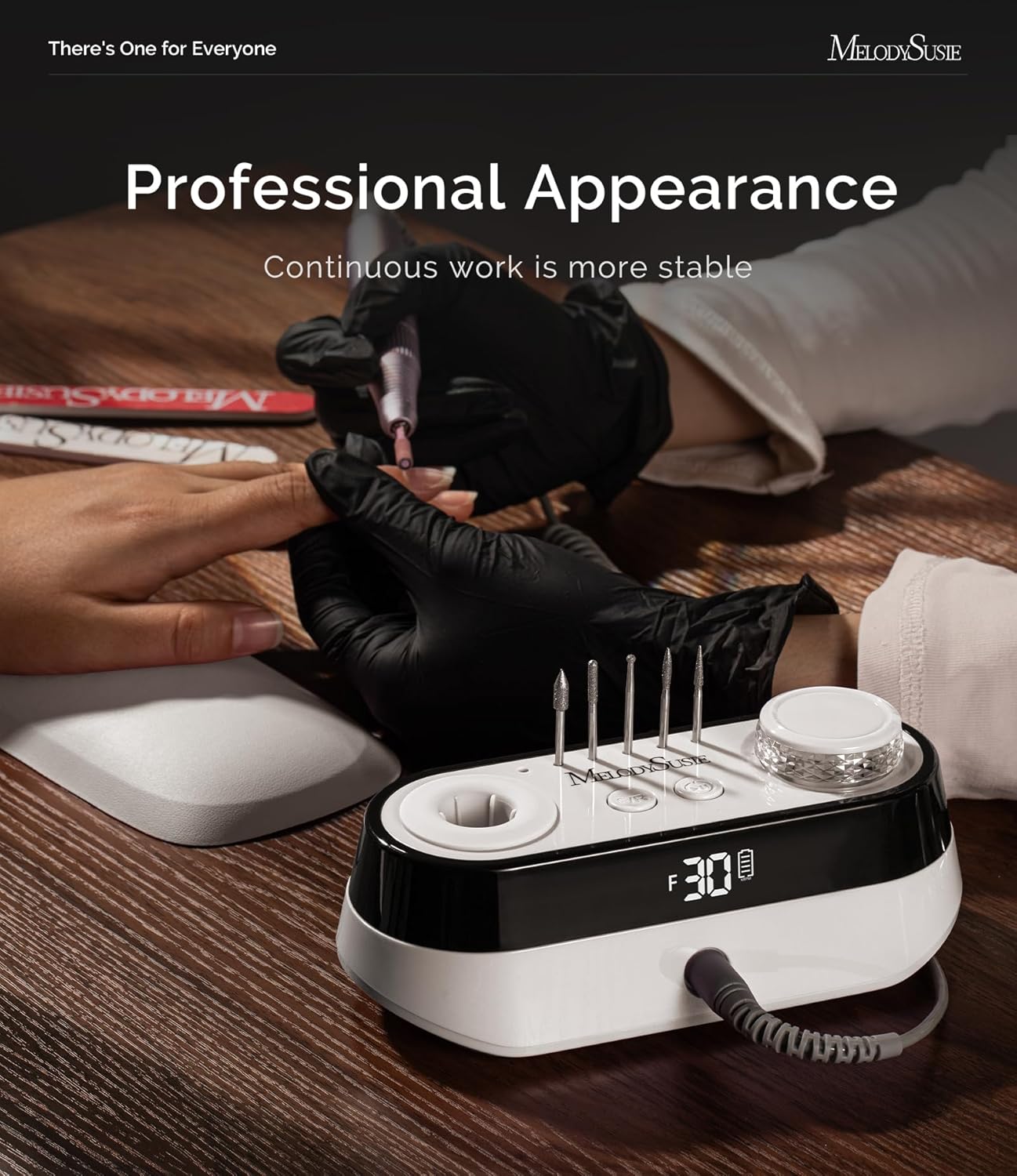 Detalle de MelodySusie SC320A Advanced Desktop Rechargeable Nail Drill with Built-in Storage