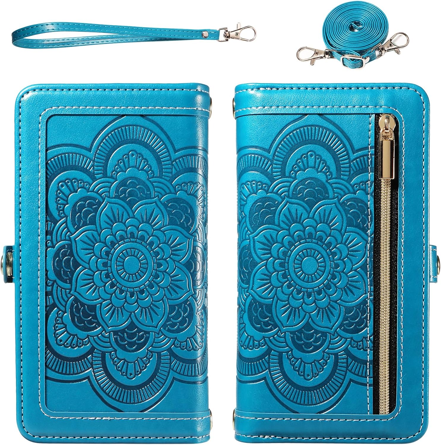 Thumbnail 3 de Asuwish Wallet Case with Detachable Straps for Samsung Galaxy Z Fold5 (Blue)