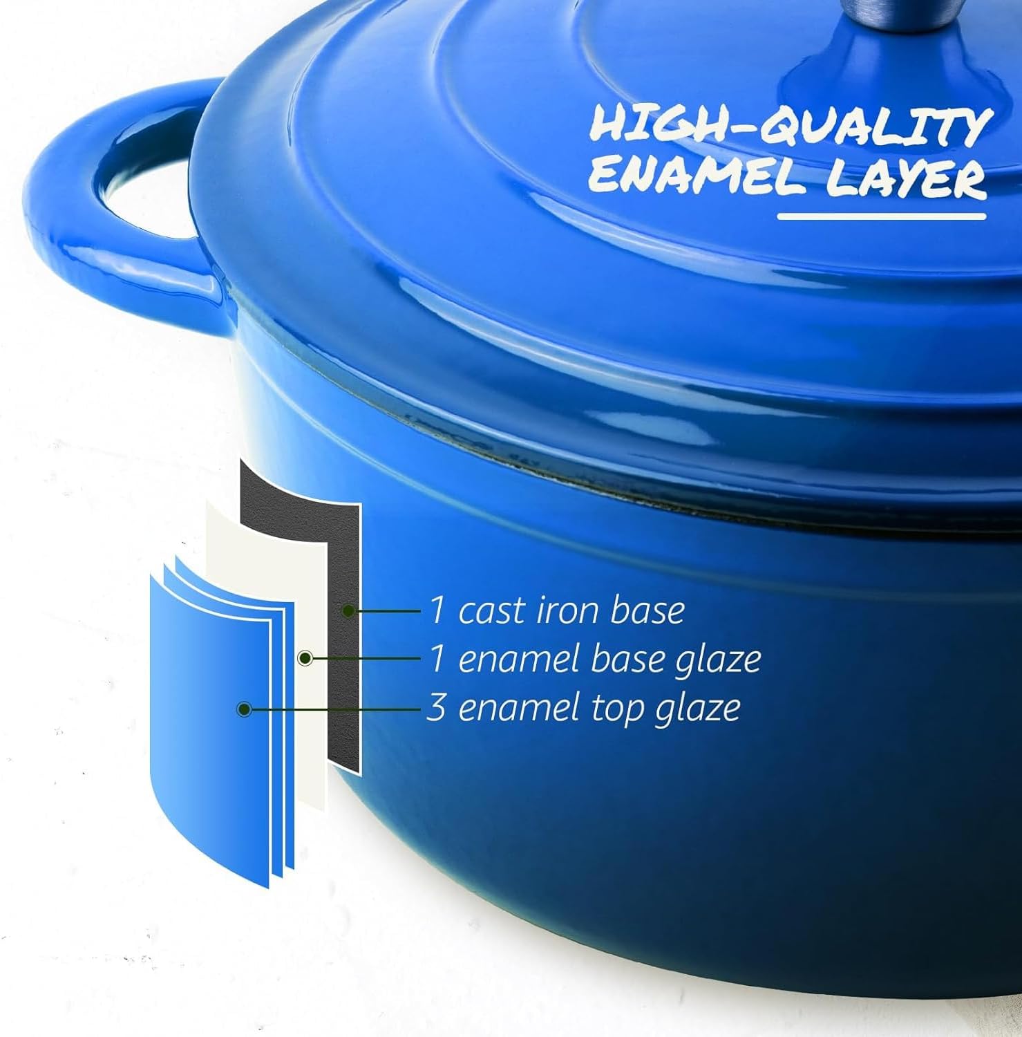 Detalle 2 de Overmont 26cm Enamelled Cast Iron Round Casserole with Lid – 5.2L/5.5QT