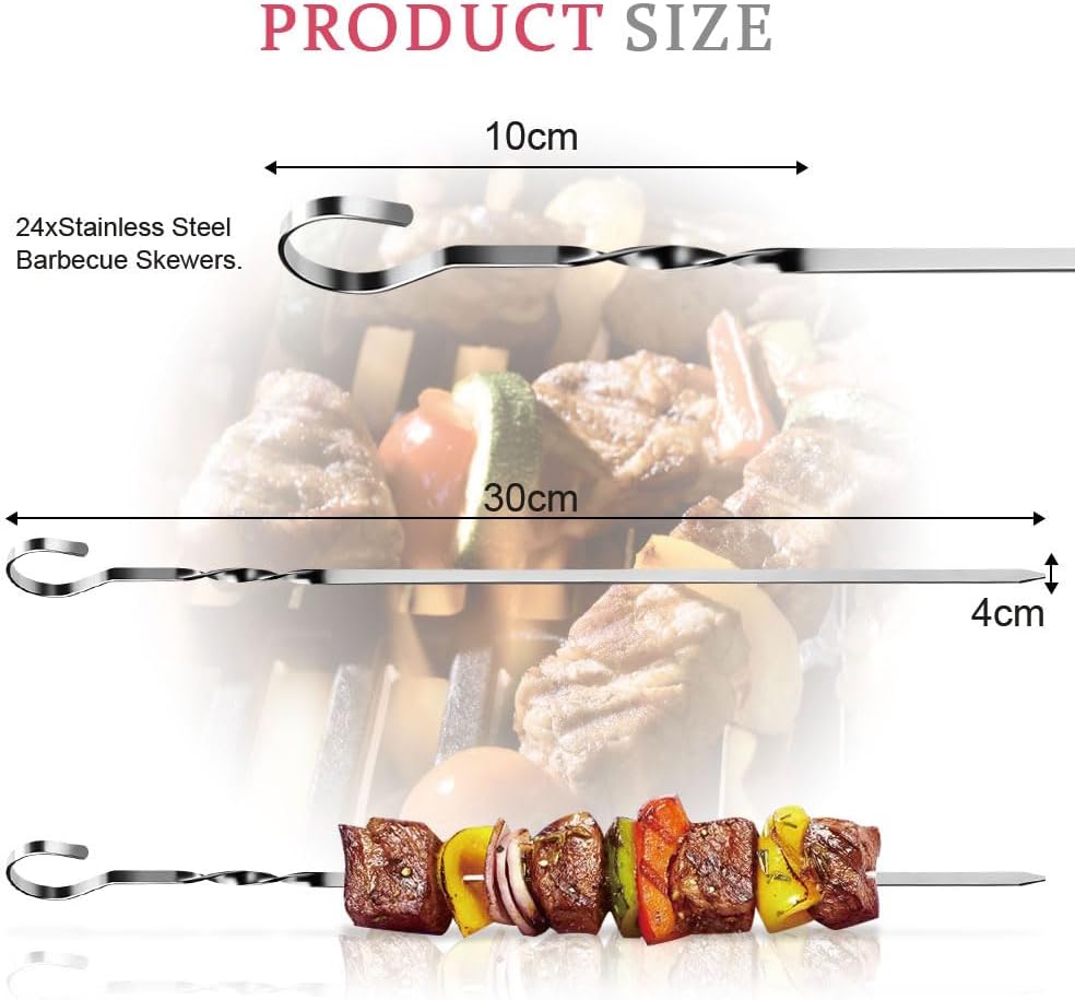 Detalle de OFFCUP Kebab Skewers (24-pack) – 30cm Food-Grade Stainless Steel BBQ & Shish Kebabs