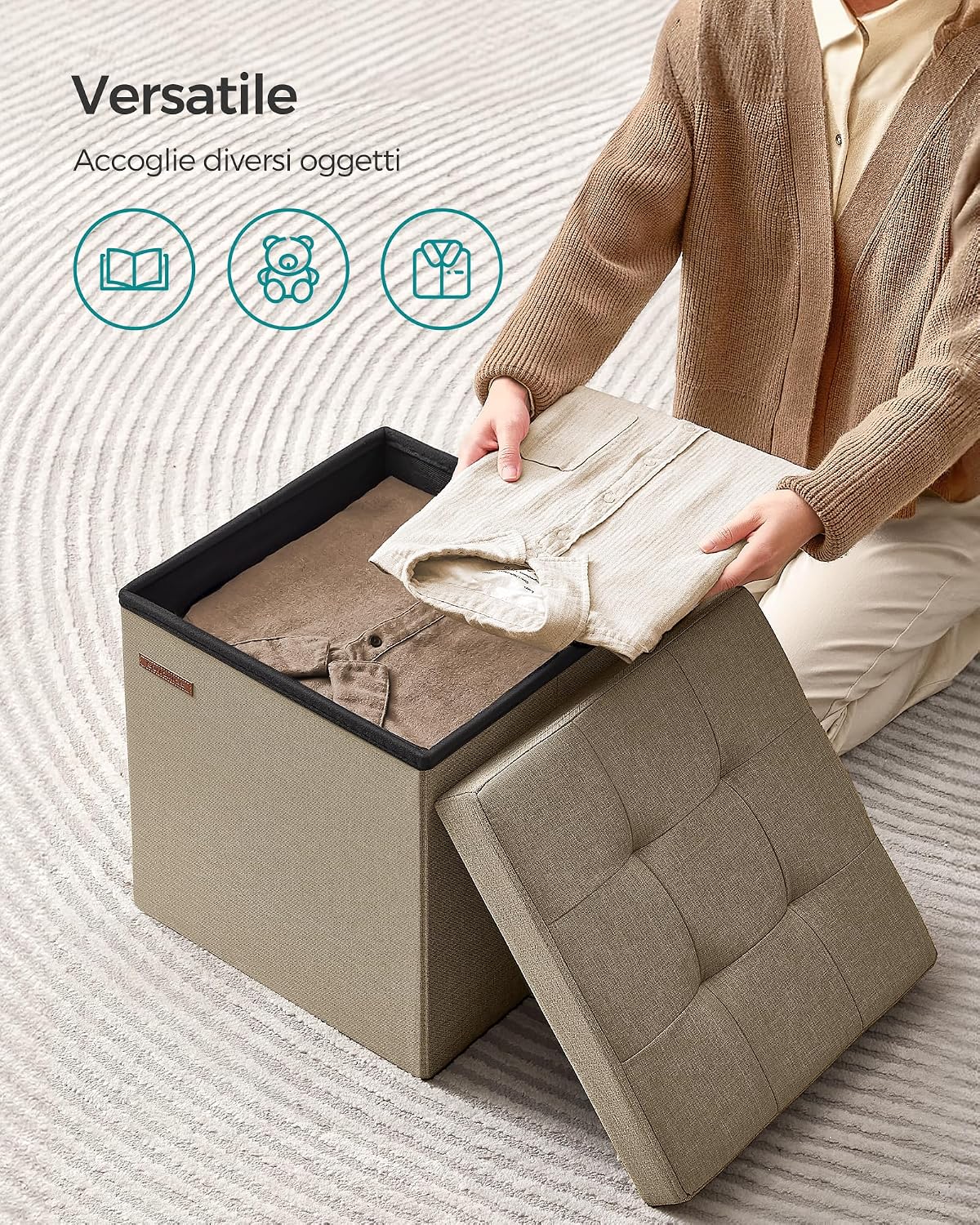 Detalle de SONGMICS pouf contenitore pieghevole da 38 cm con panca e poggiapiedi LSF027K01