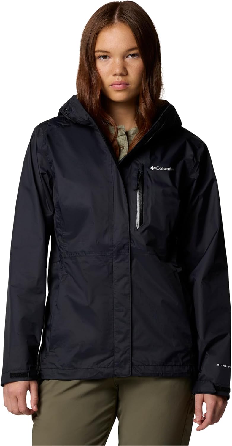 Detalle de Columbia Women’s Pouring Adventure 3 Waterproof Rain Jacket (Omni-Tech) – Black, Size L