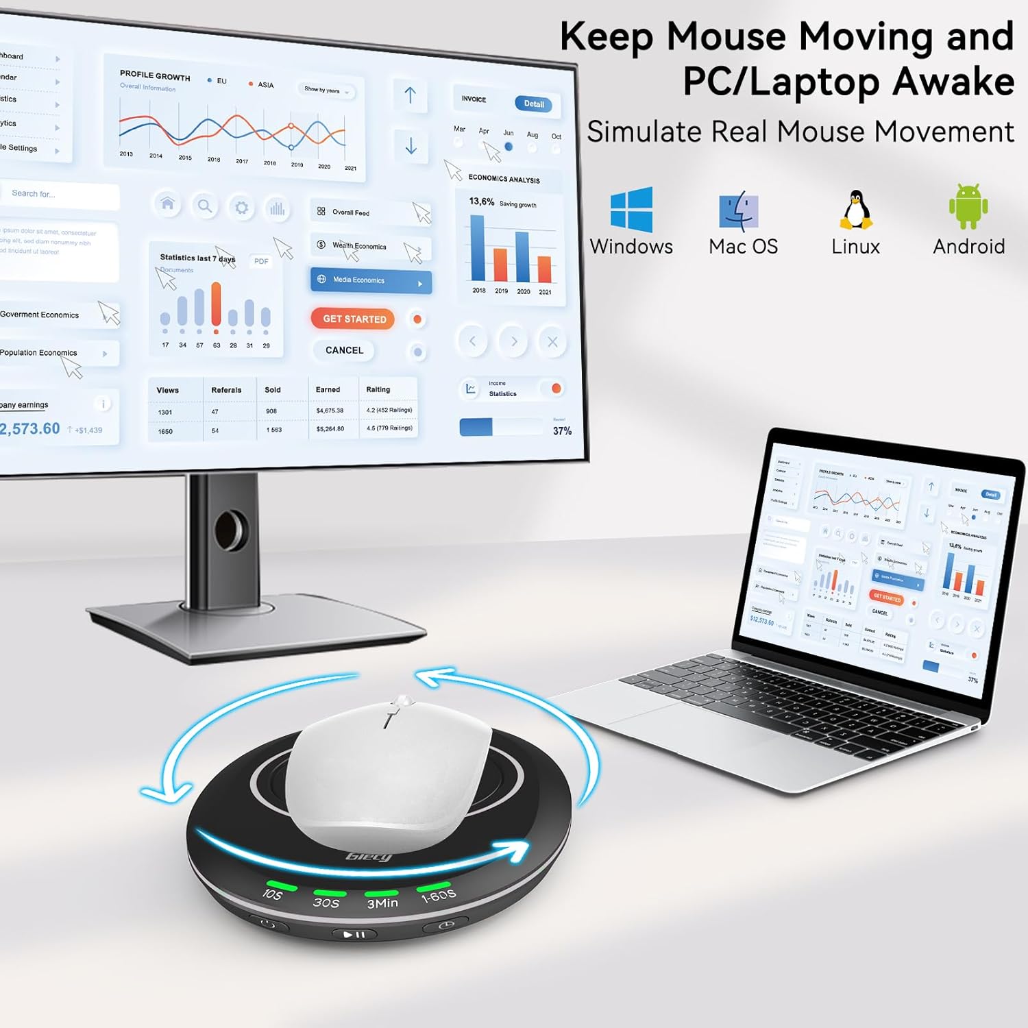Thumbnail 5 de Giecy Ultra Slim Mouse Mover with Adjustable Interval Timer