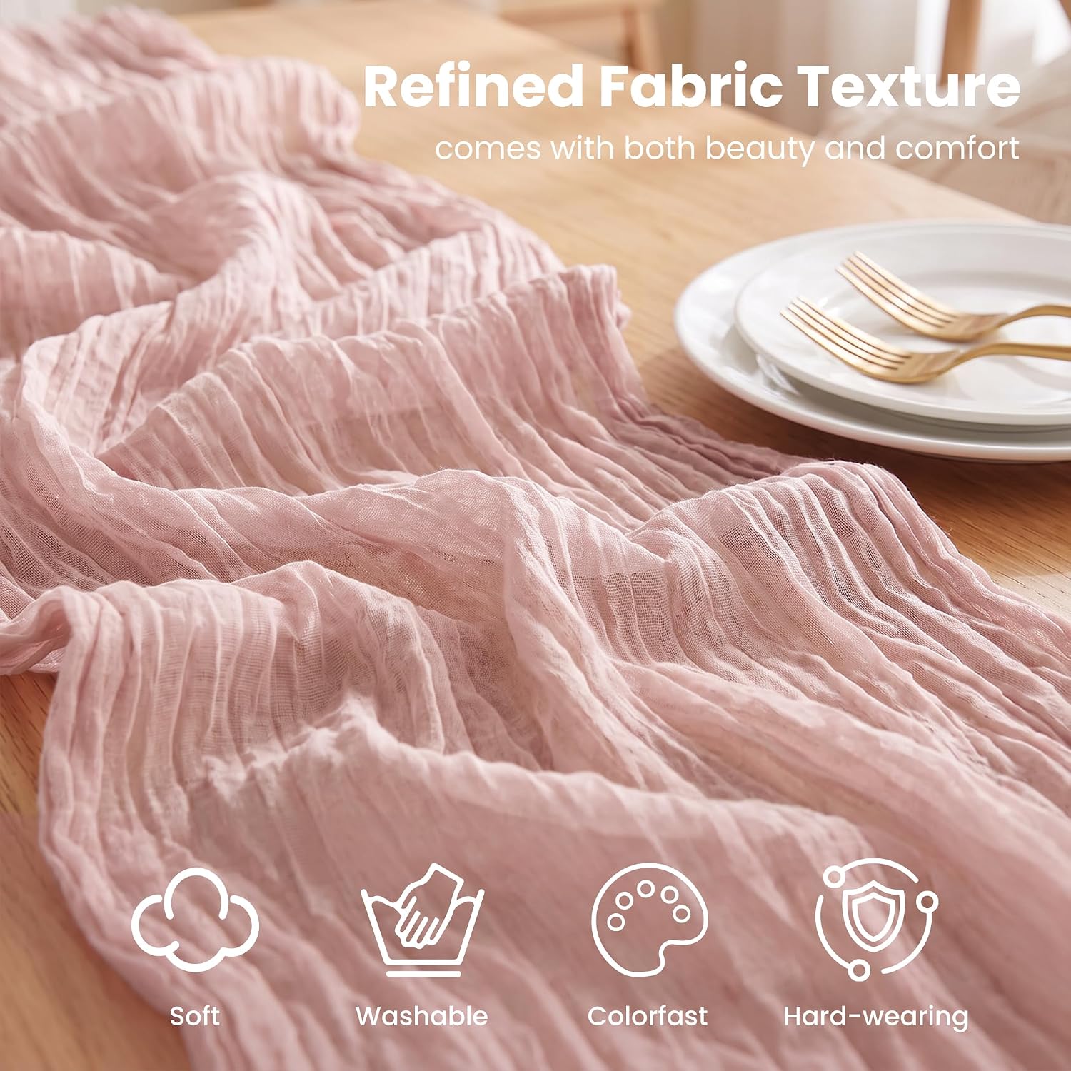 Detalle 2 de IVAPUPU 10ft Cheesecloth Table Runner ๐