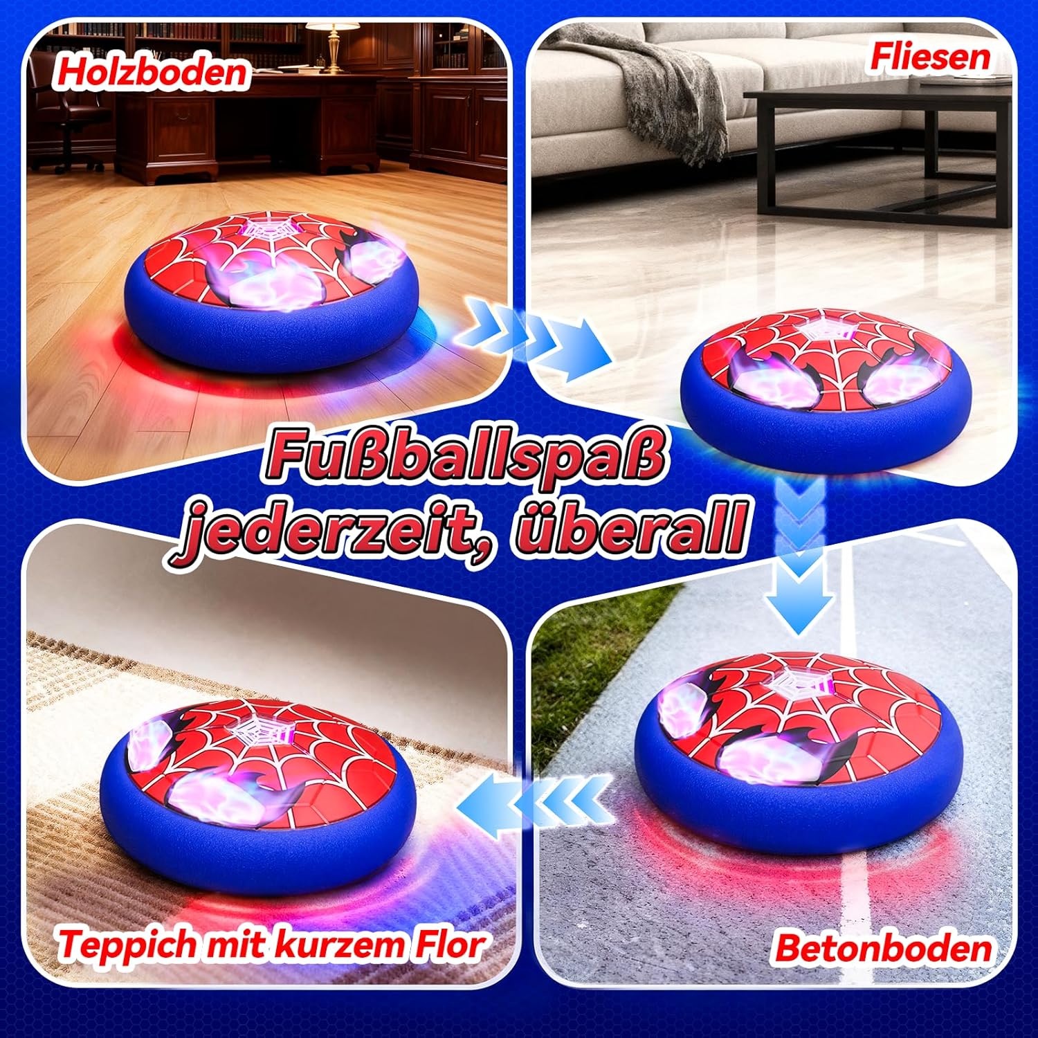 Thumbnail 4 de Mirthigig Hover-Fußball mit leuchtenden Augen & Leucht-Spinnennetz – Indoor-Spielzeug für Jungen (ca. 3–12 Jahre)