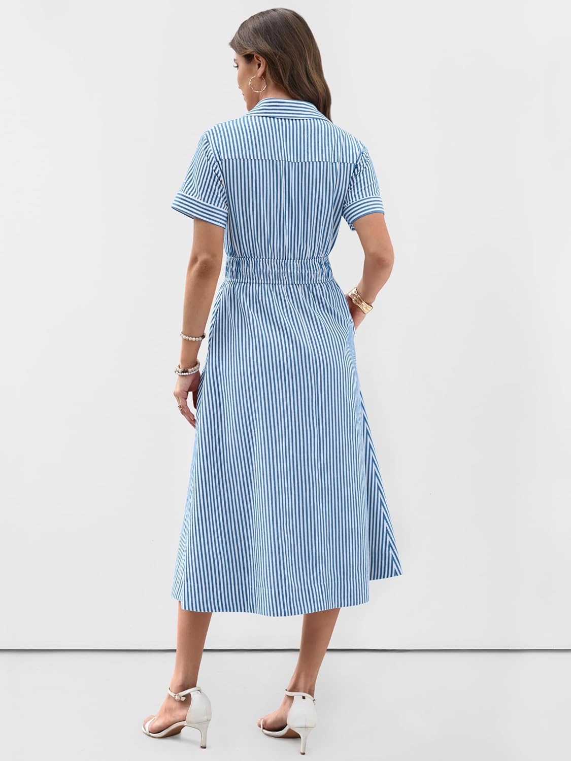 Detalle de ANRABESS Womens Summer Midi Dress with Striped Gingham and Button Collar