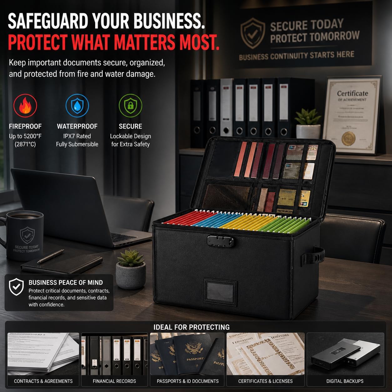 Detalle 2 de Fireproof Document Box with Lock – Fireproof & Waterproof Collapsible File Storage Case for Letter/Legal